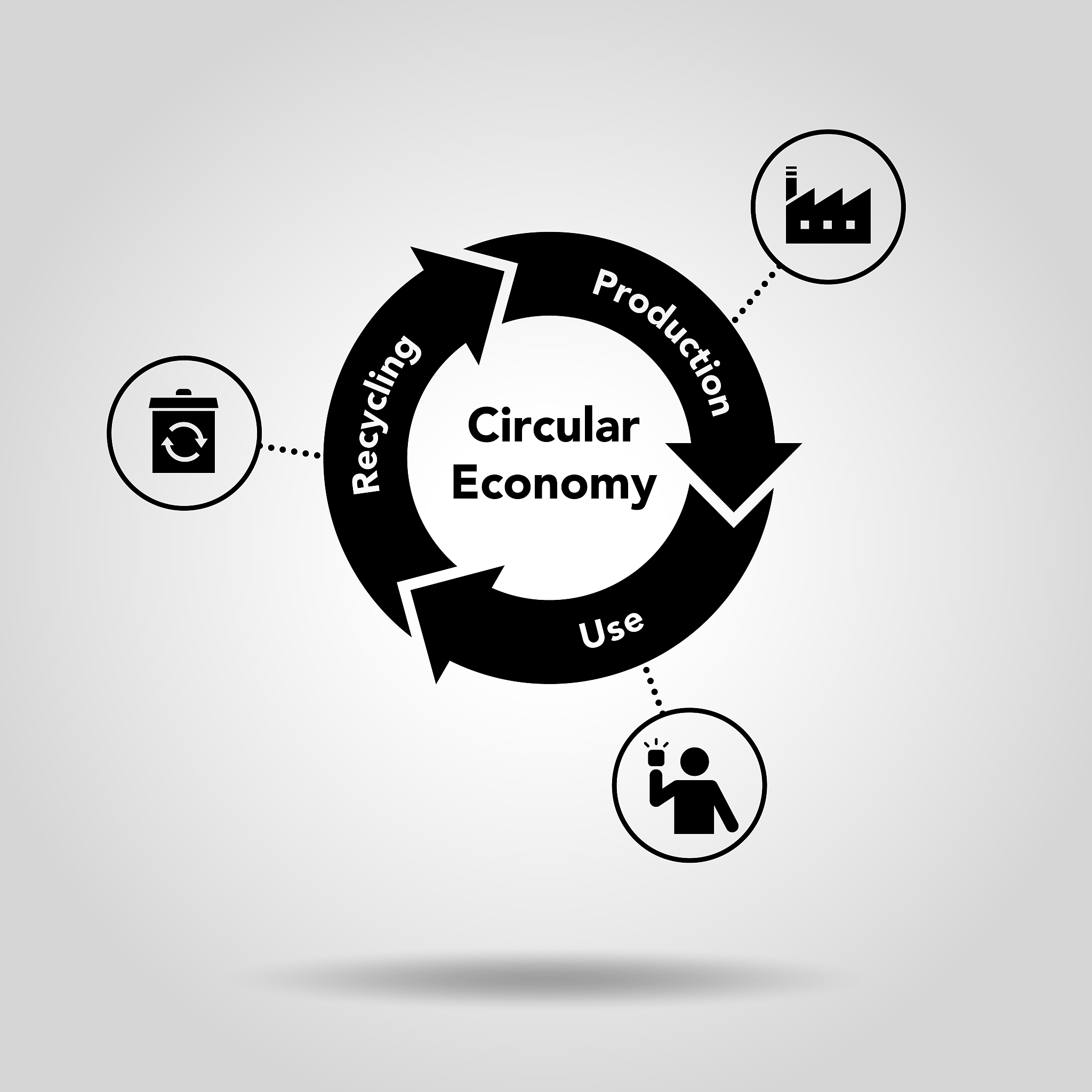 circular economy recycling figures, monochrome illustration