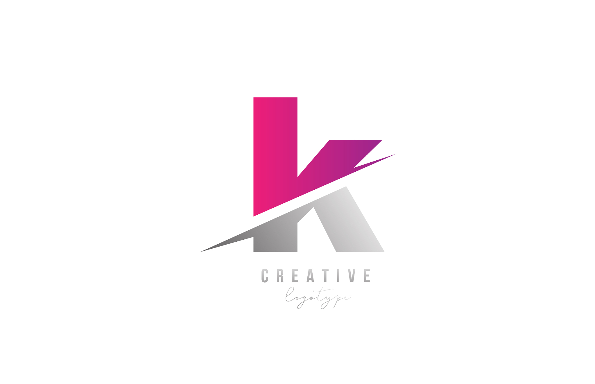 k pink and grey letter logo alphabet icon design