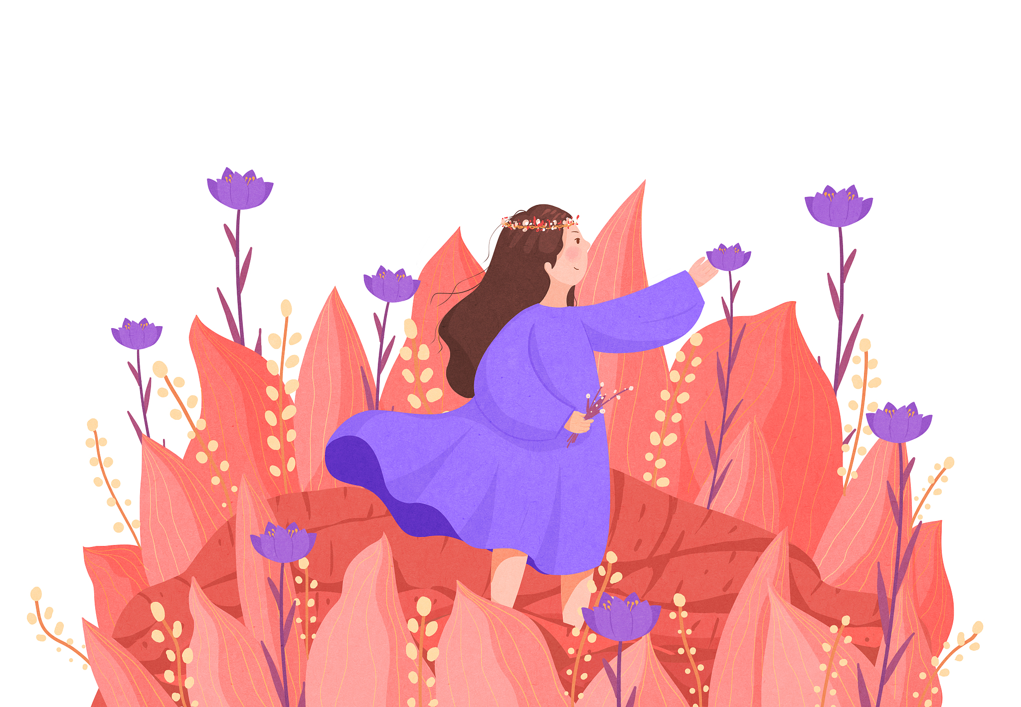 女生节插画花丛图