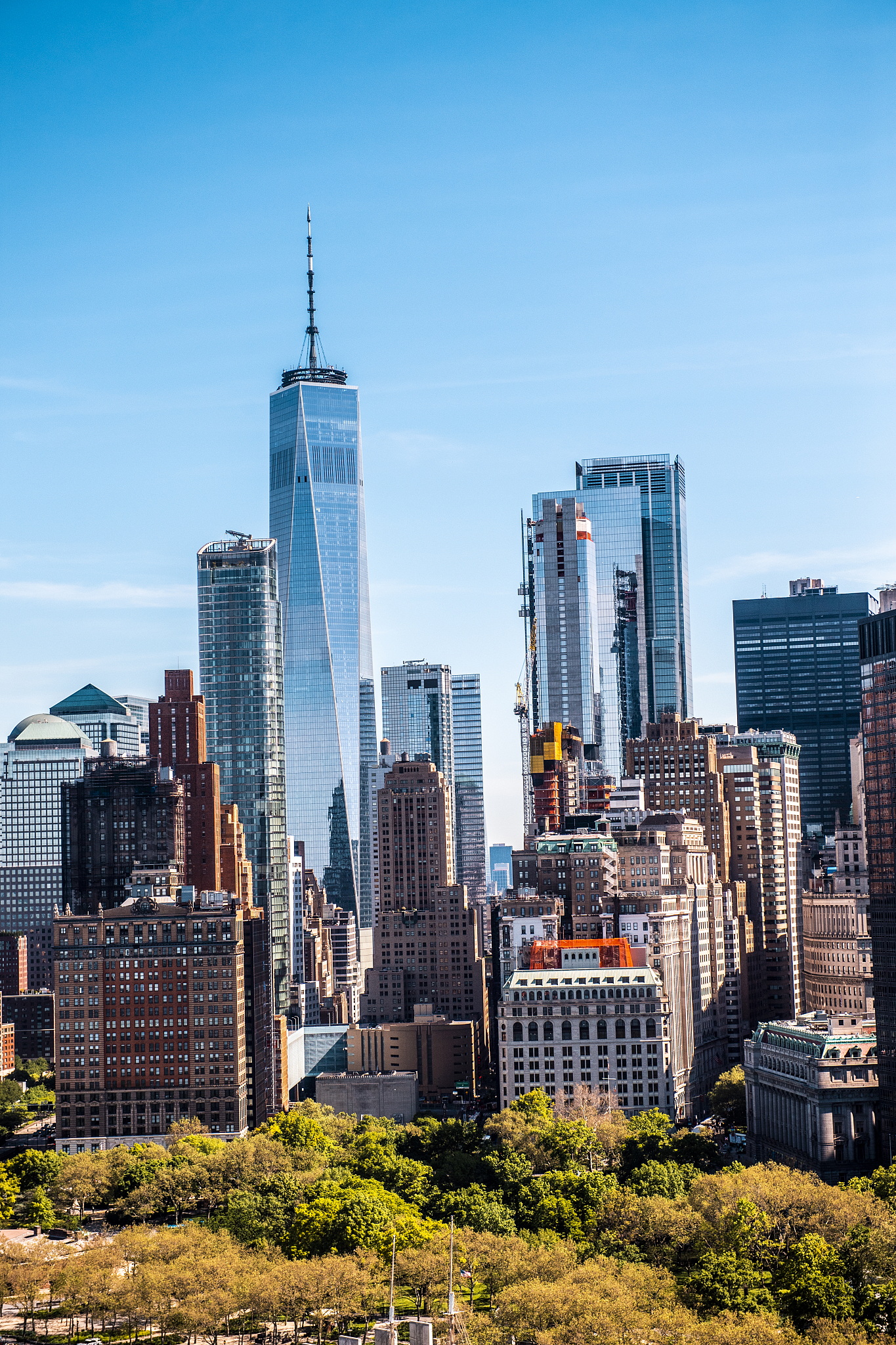 aerial view of one world trade center and surrounding skyscraper