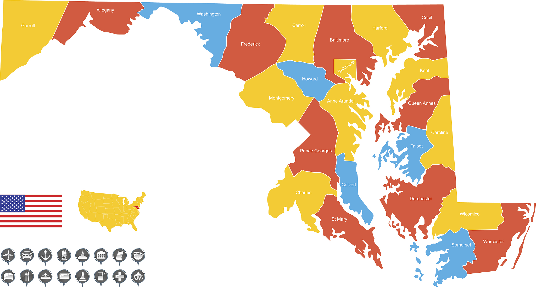 detailed vector map of maryland