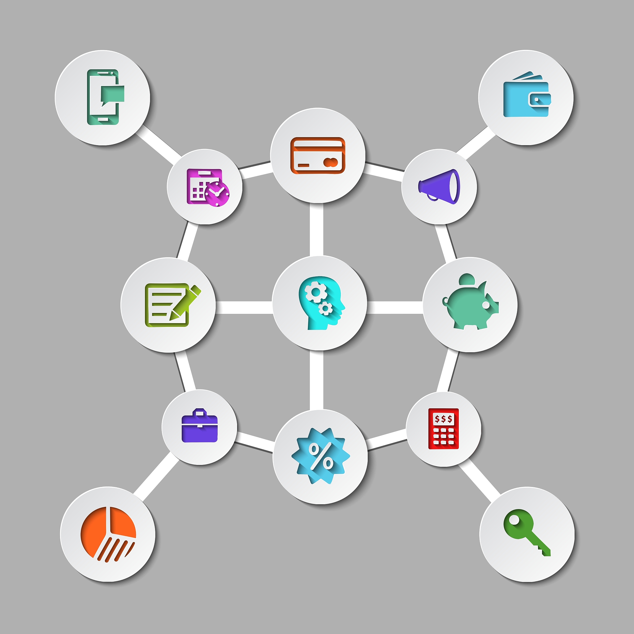 management and finance flat design icon set
