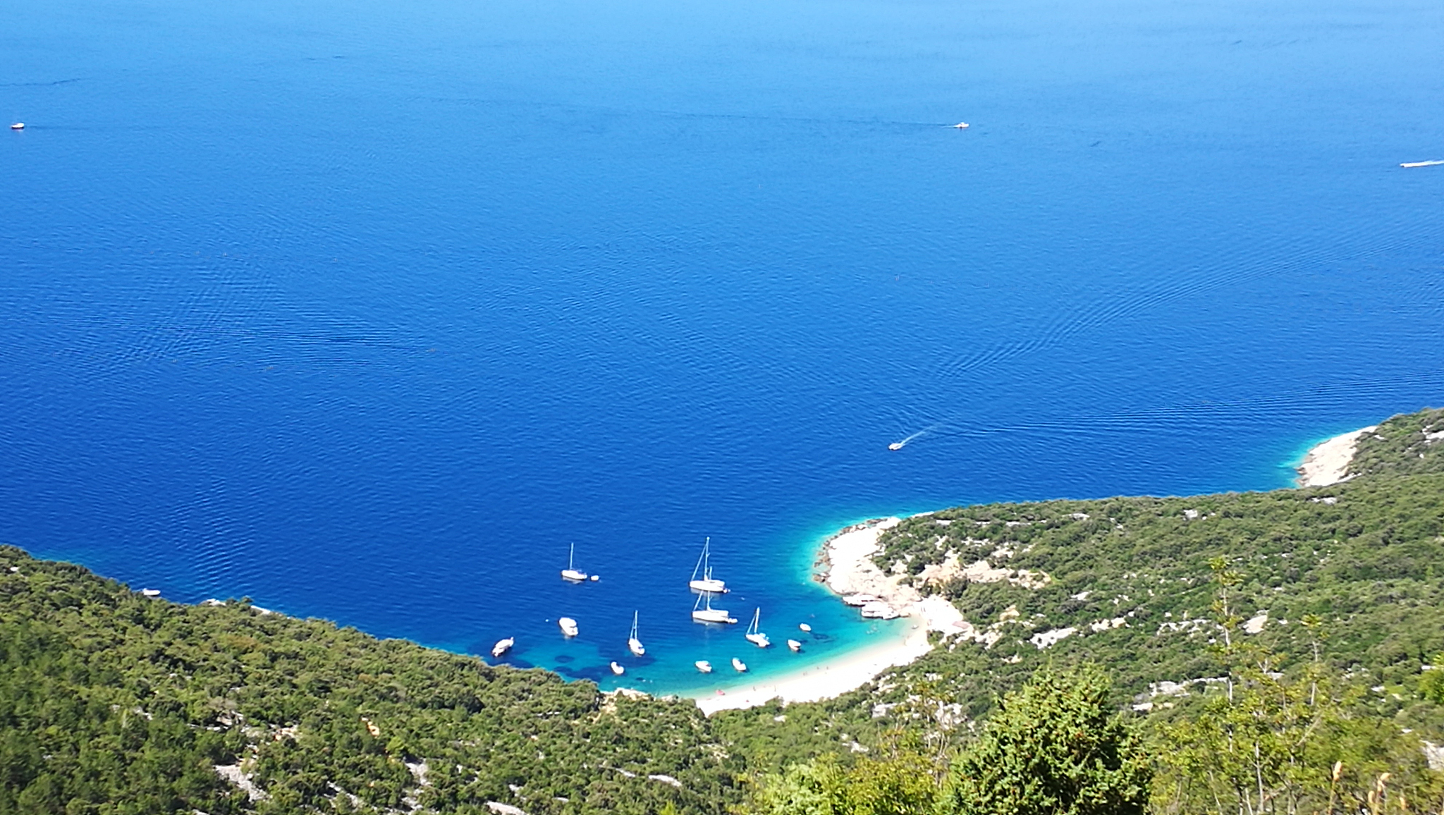 aerial view of boats in sea