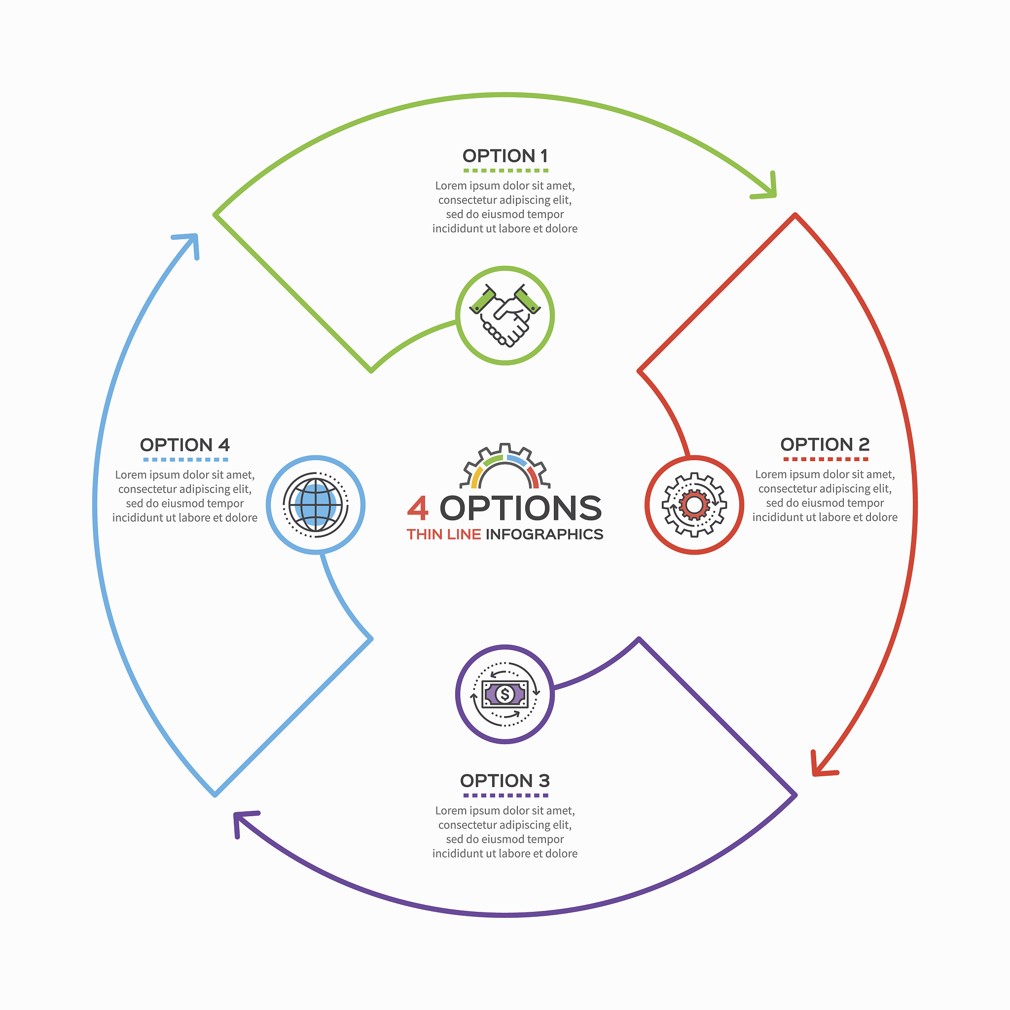 thin line infographic template with 4 options.