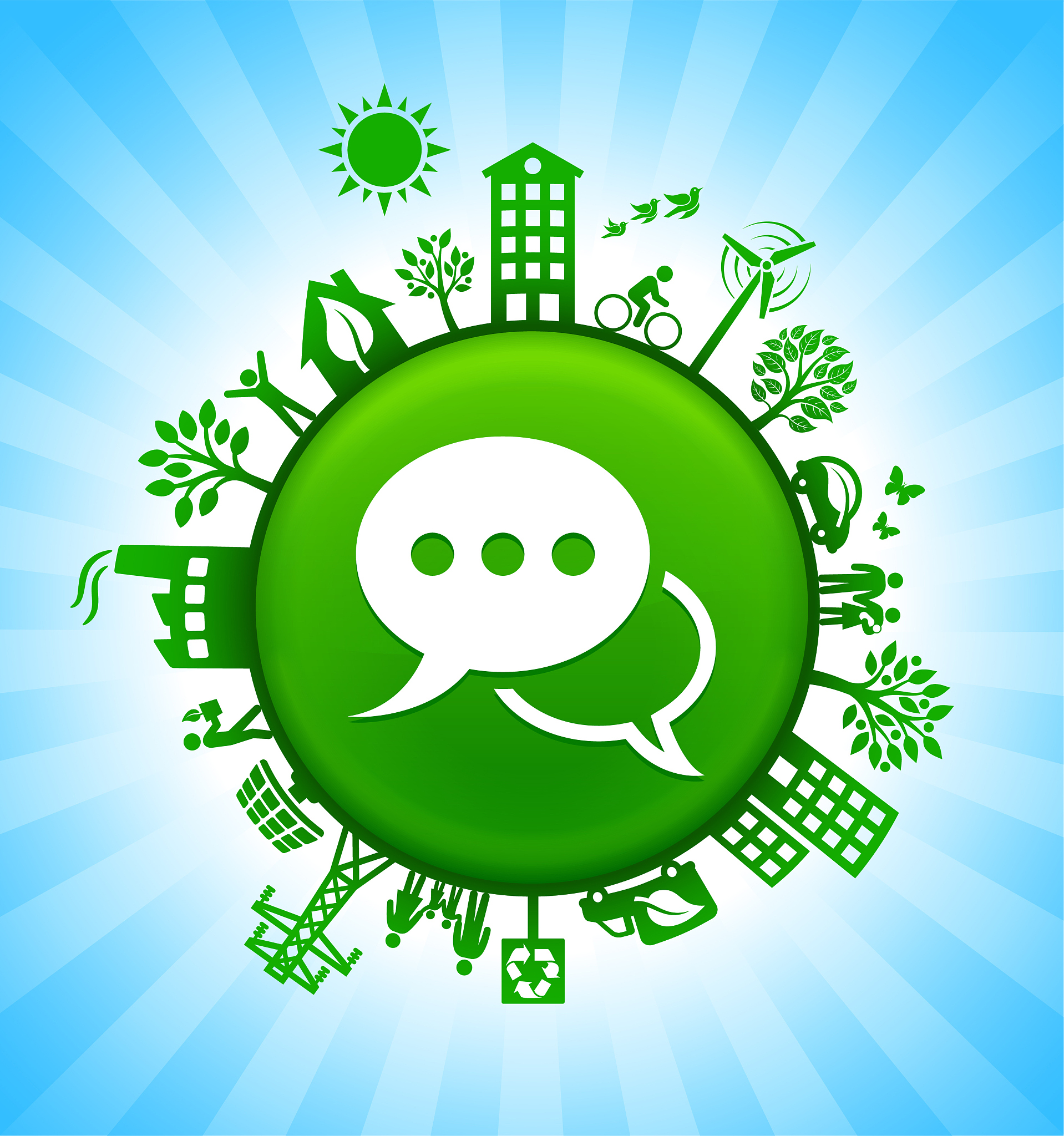 chatbubble environment green button background on blue sky