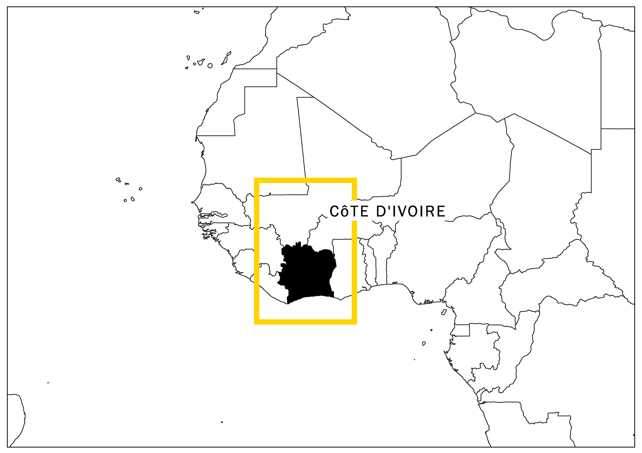 ivory coast with yellow frame and name country