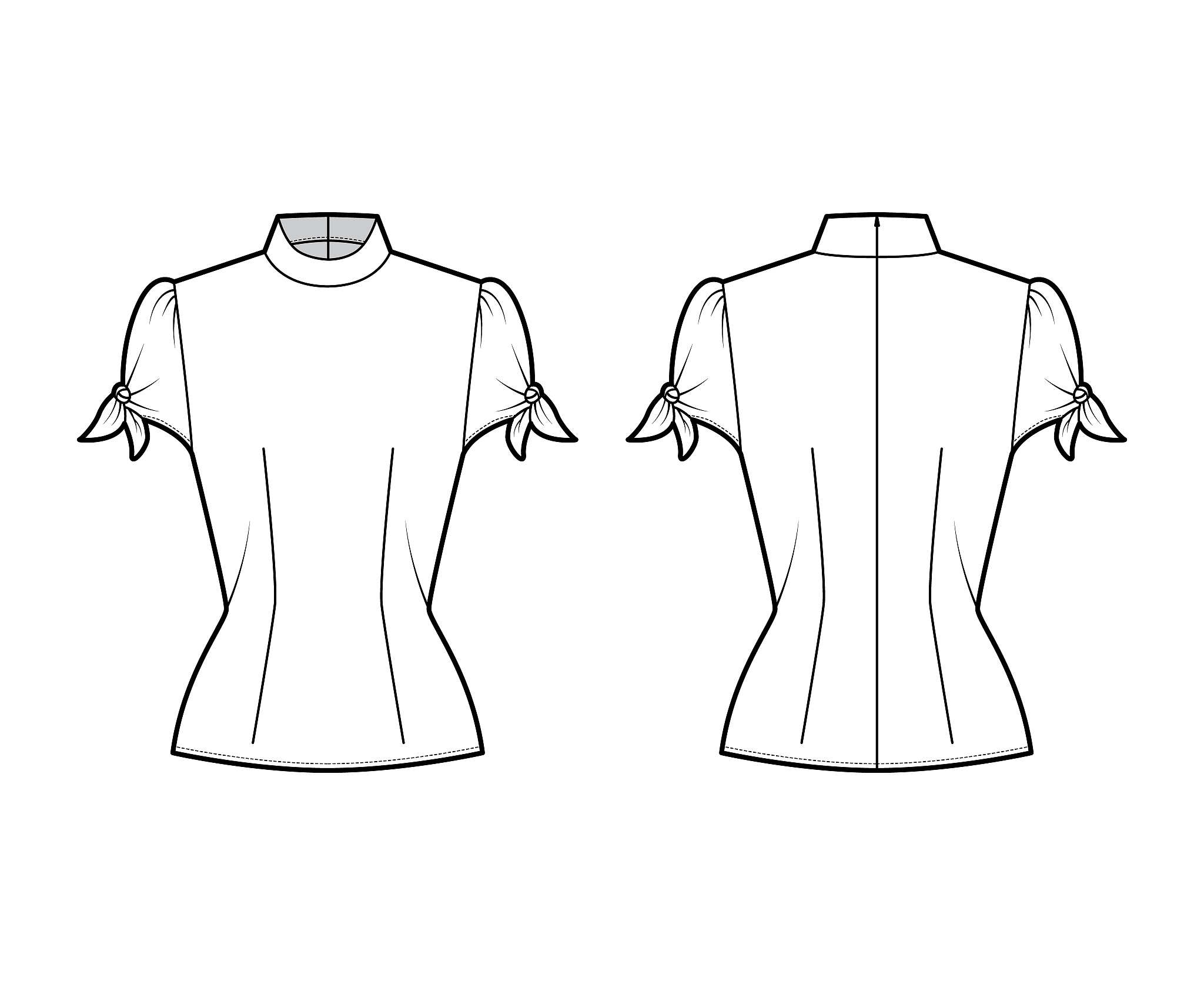knotted cutout blouse technical fashion illustration with high n