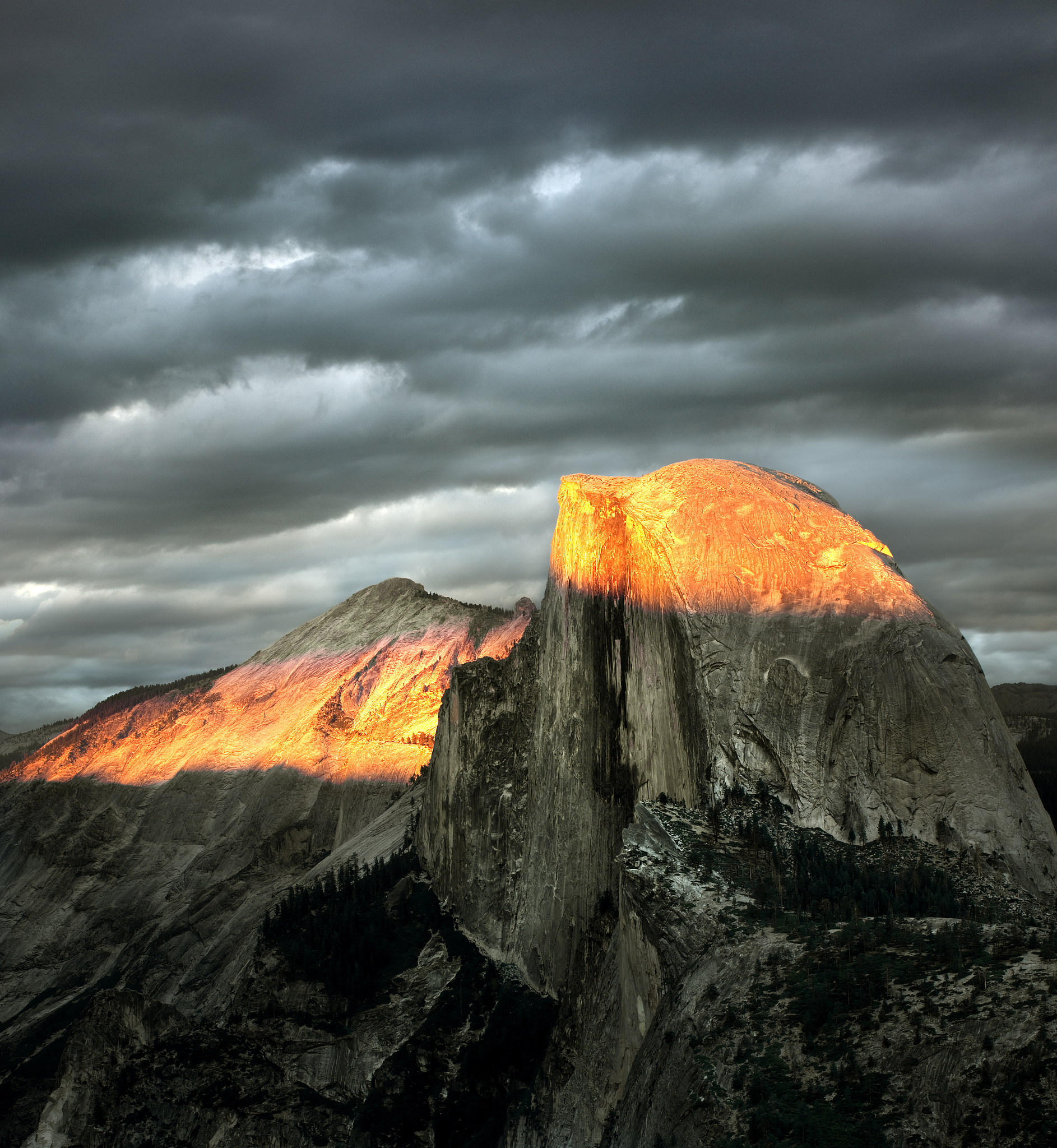haft dome from glacier point, sunset