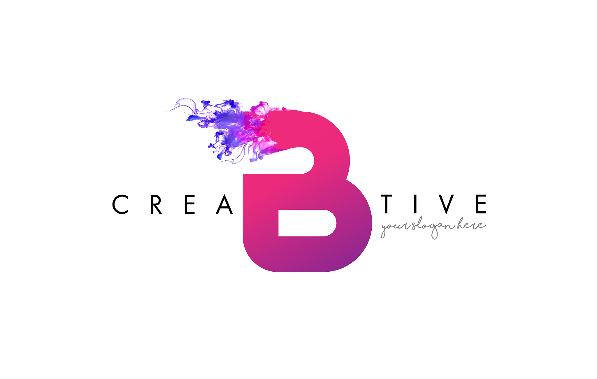 b letter logo design with ink cloud flowing