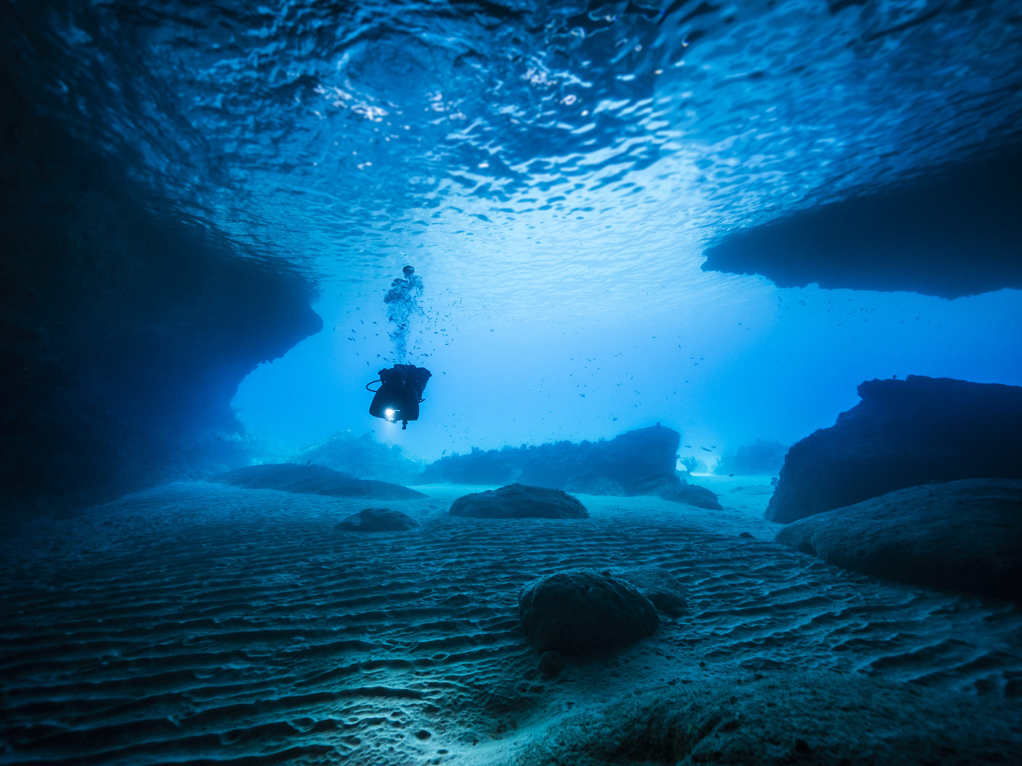 seascape of coral reef in the caribbean sea around curacao at di