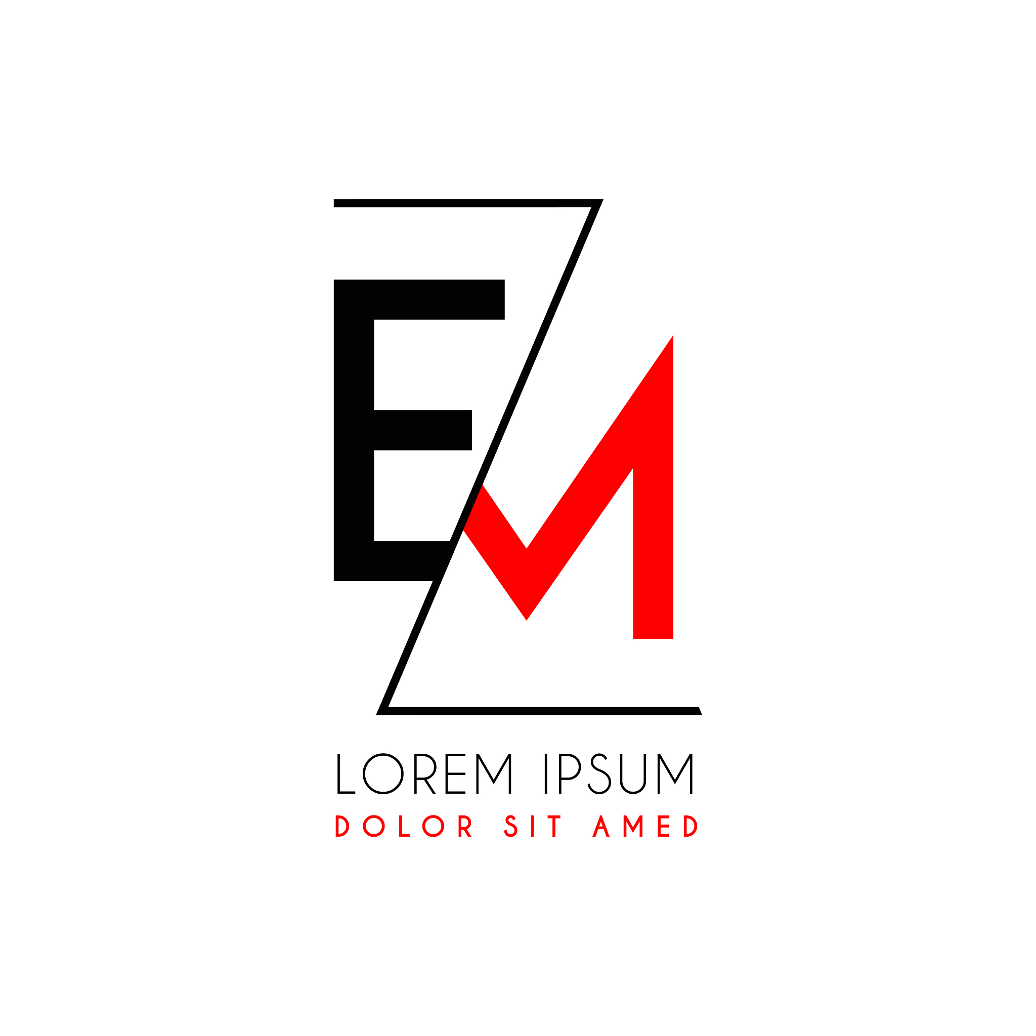 em logo letter separated a black zigzag line