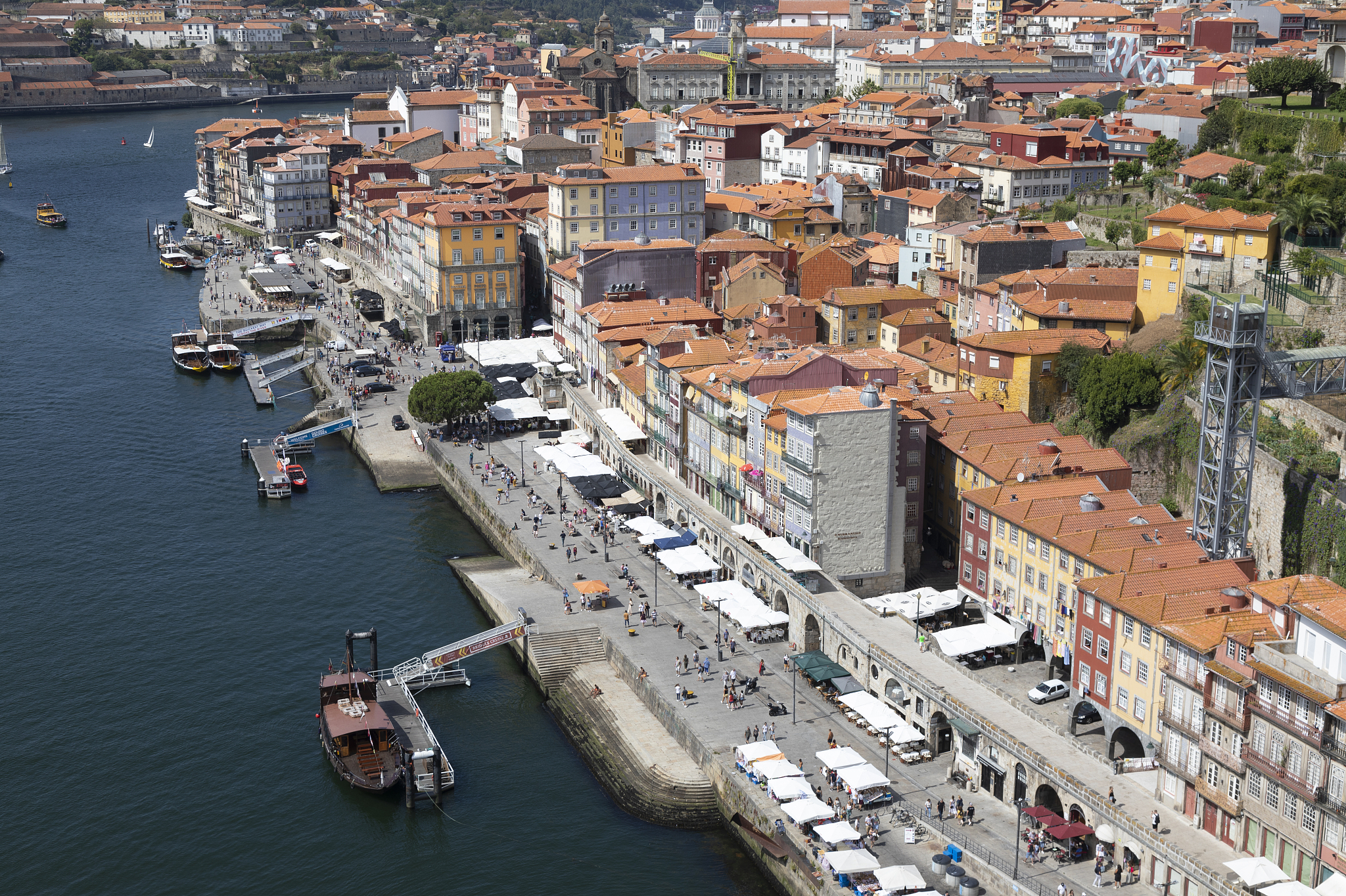 cityscape of porto and gaia seen from high ground, portugal