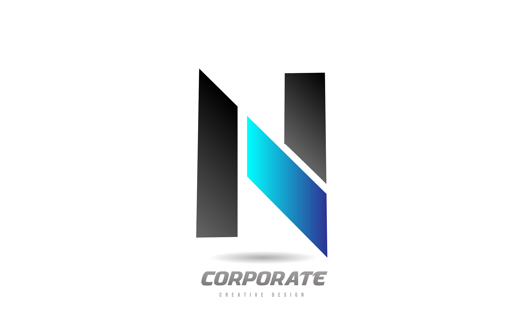 blue black alphabet letter n logo icon design for