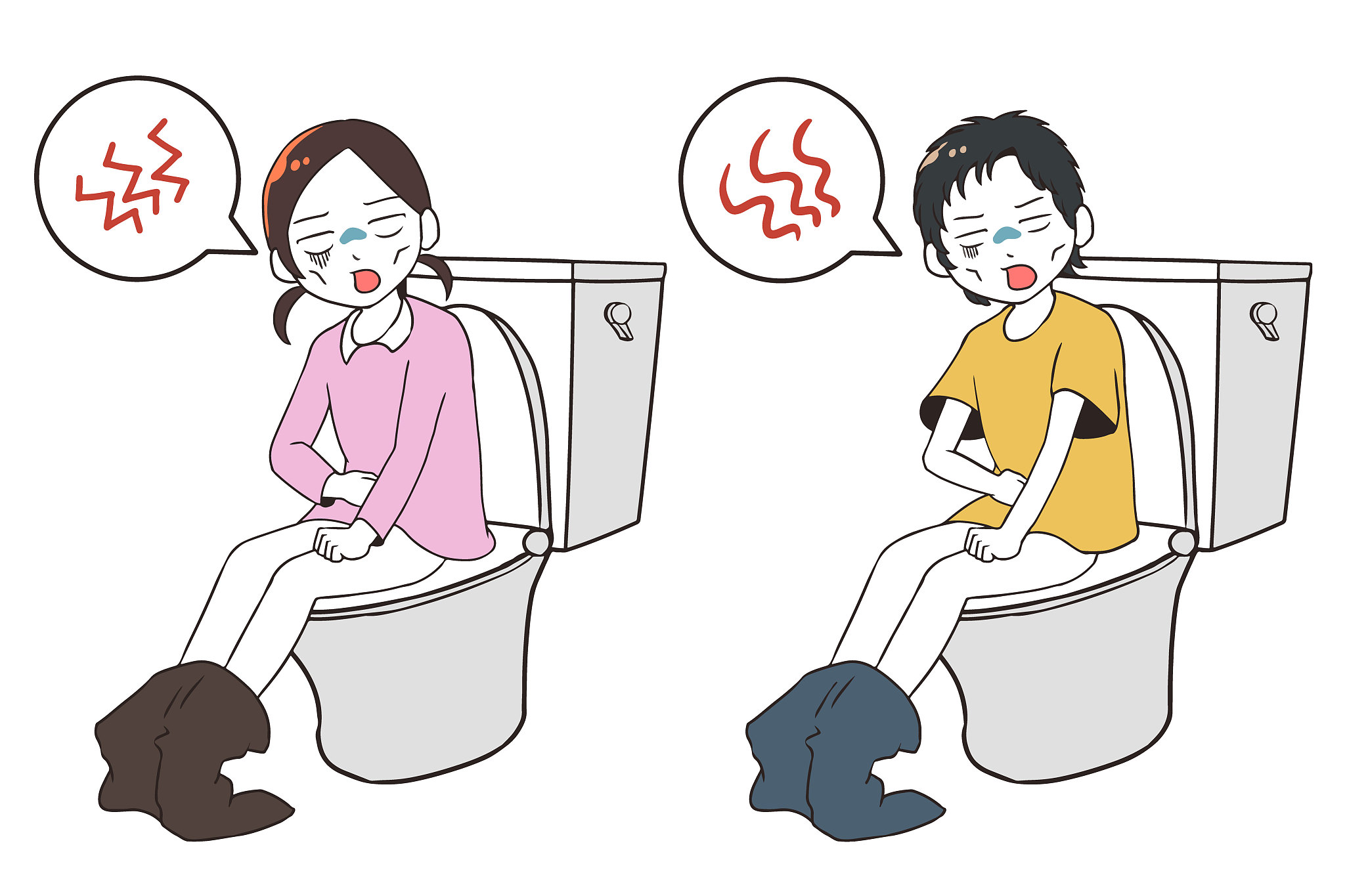 a child who messes up in the toilet (manga style, with speech bu