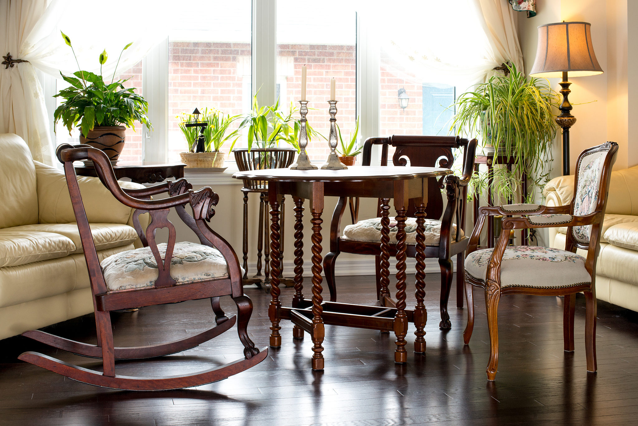 retro style tea table setup in family room,