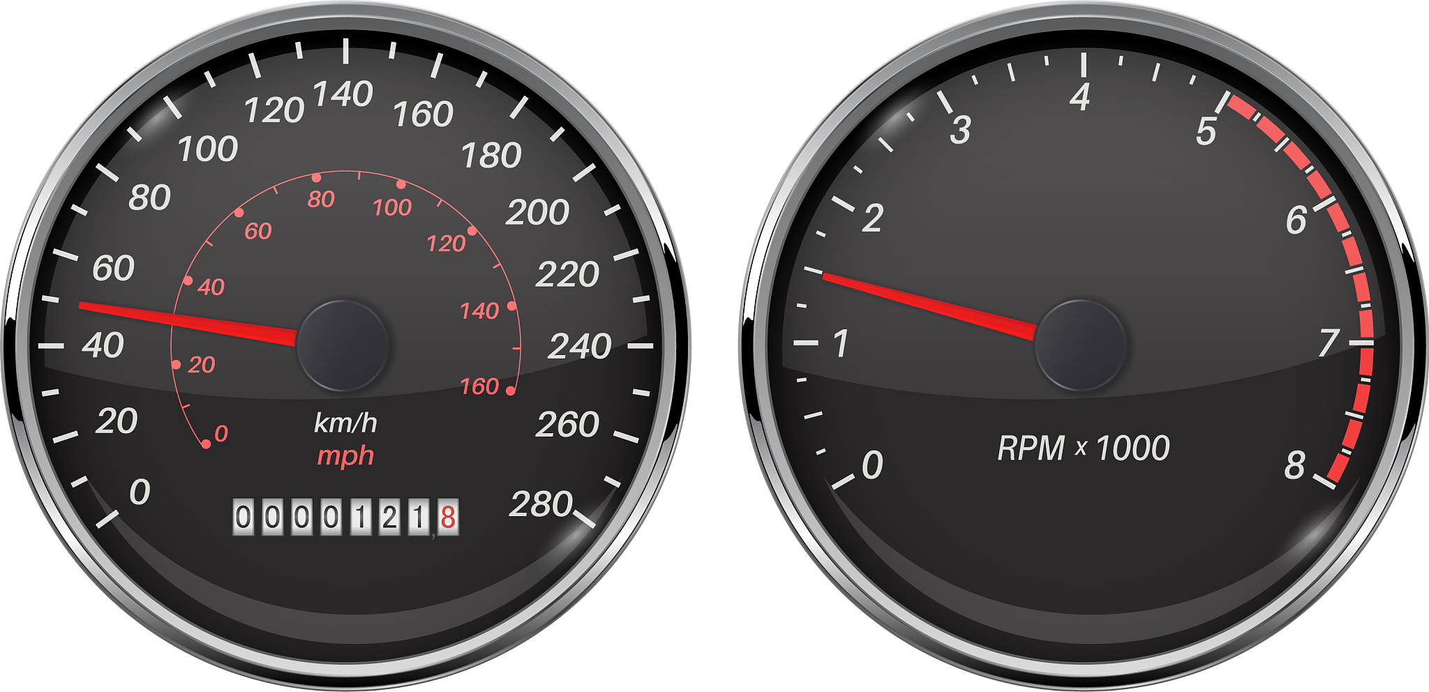 speedometer and tachometer black gauge with metal