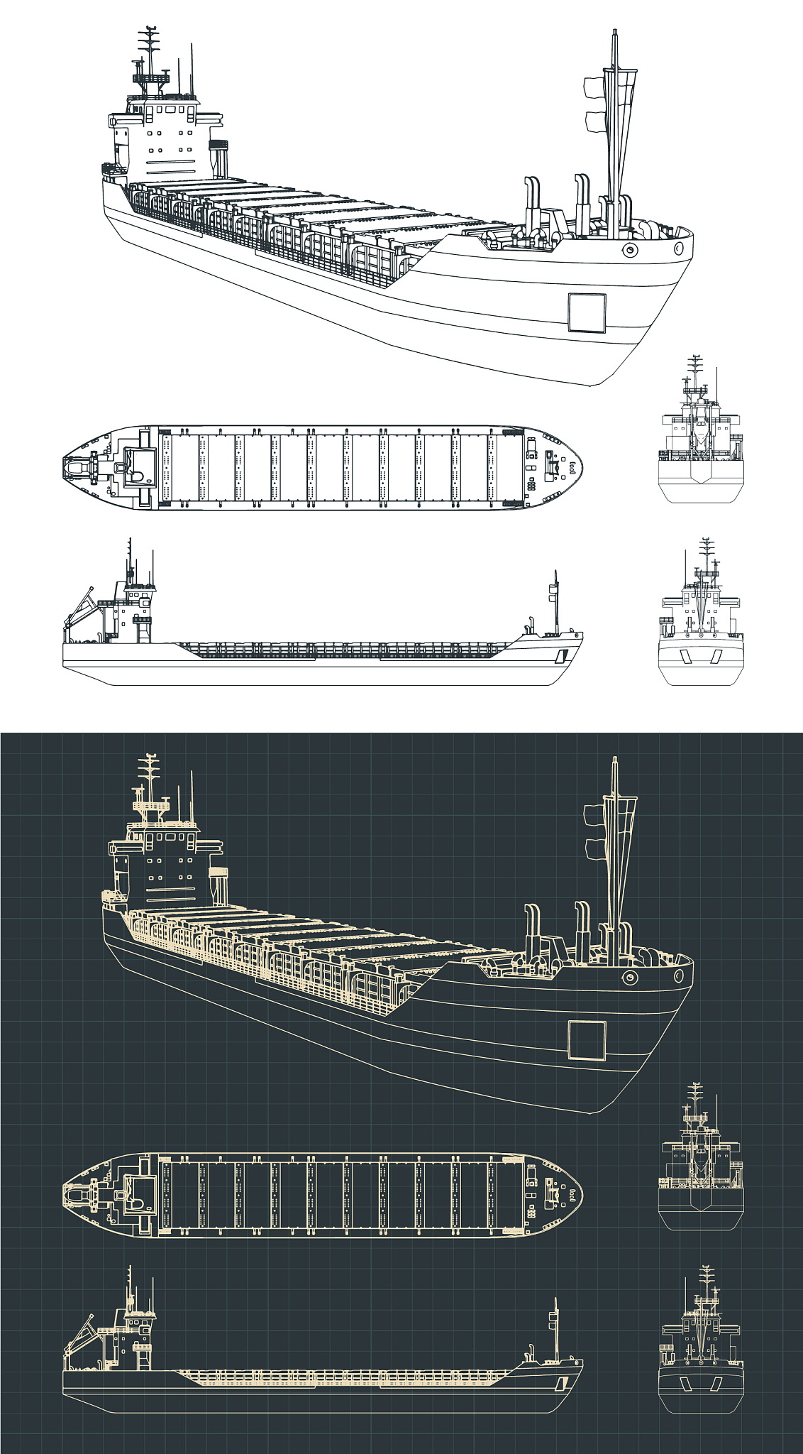 dry cargo ship drawings