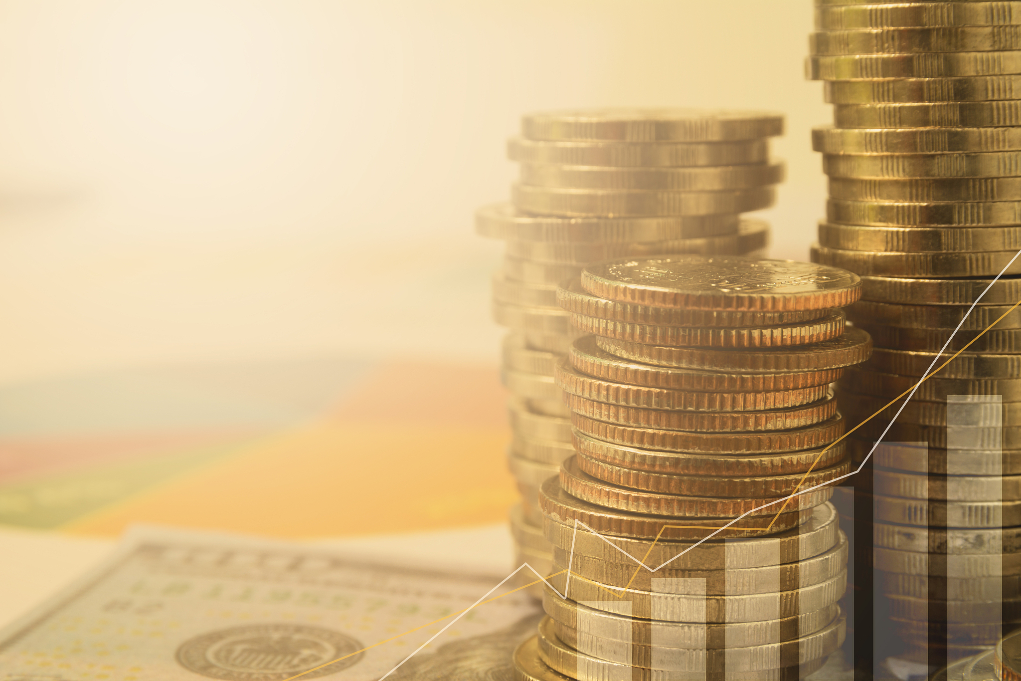 financial with stack coin and banknote. financial stock market i