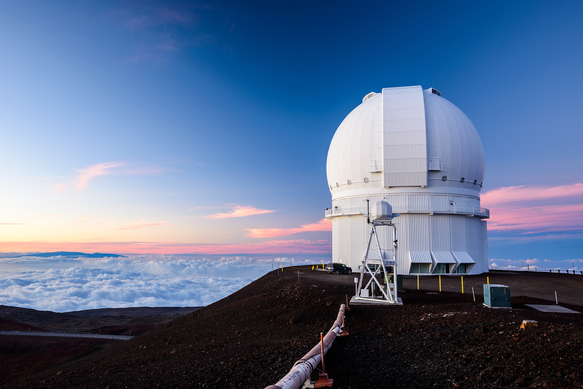cfh telescope at sunset on mauna kea, hawaii