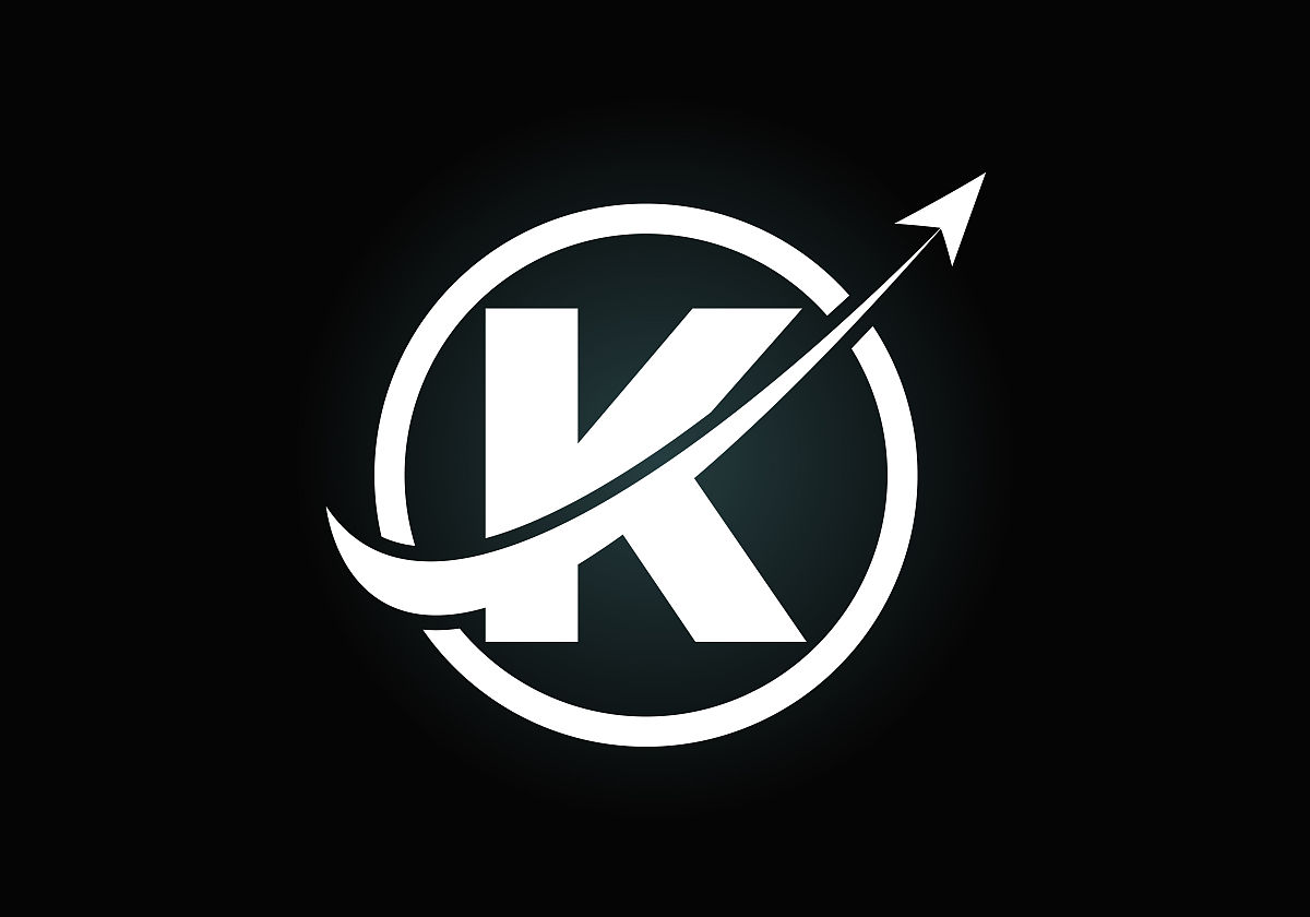 首字母k字母符号设计与箭头结合.财务或成功的标志概念.字体标志.会计
