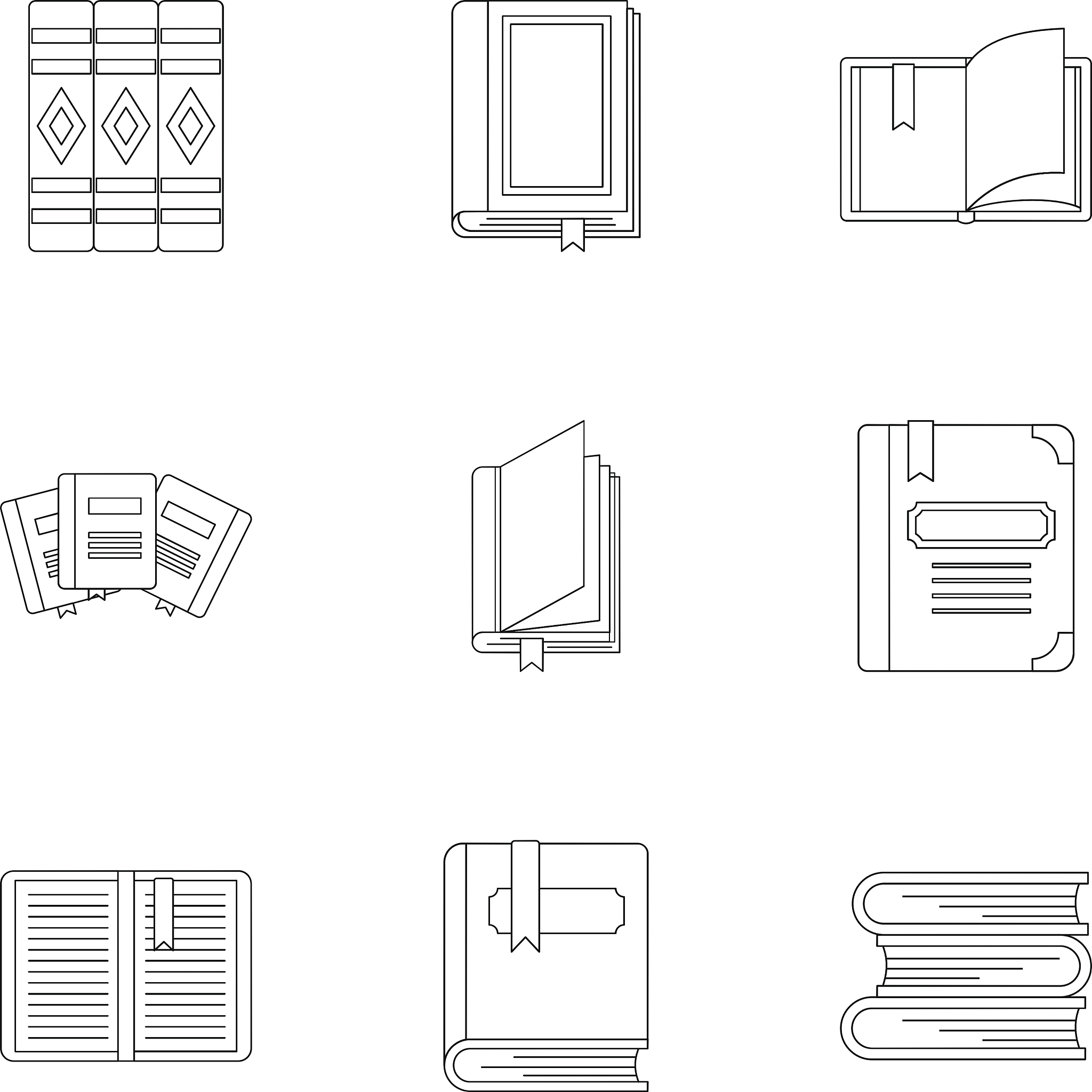 education book icons set outline style