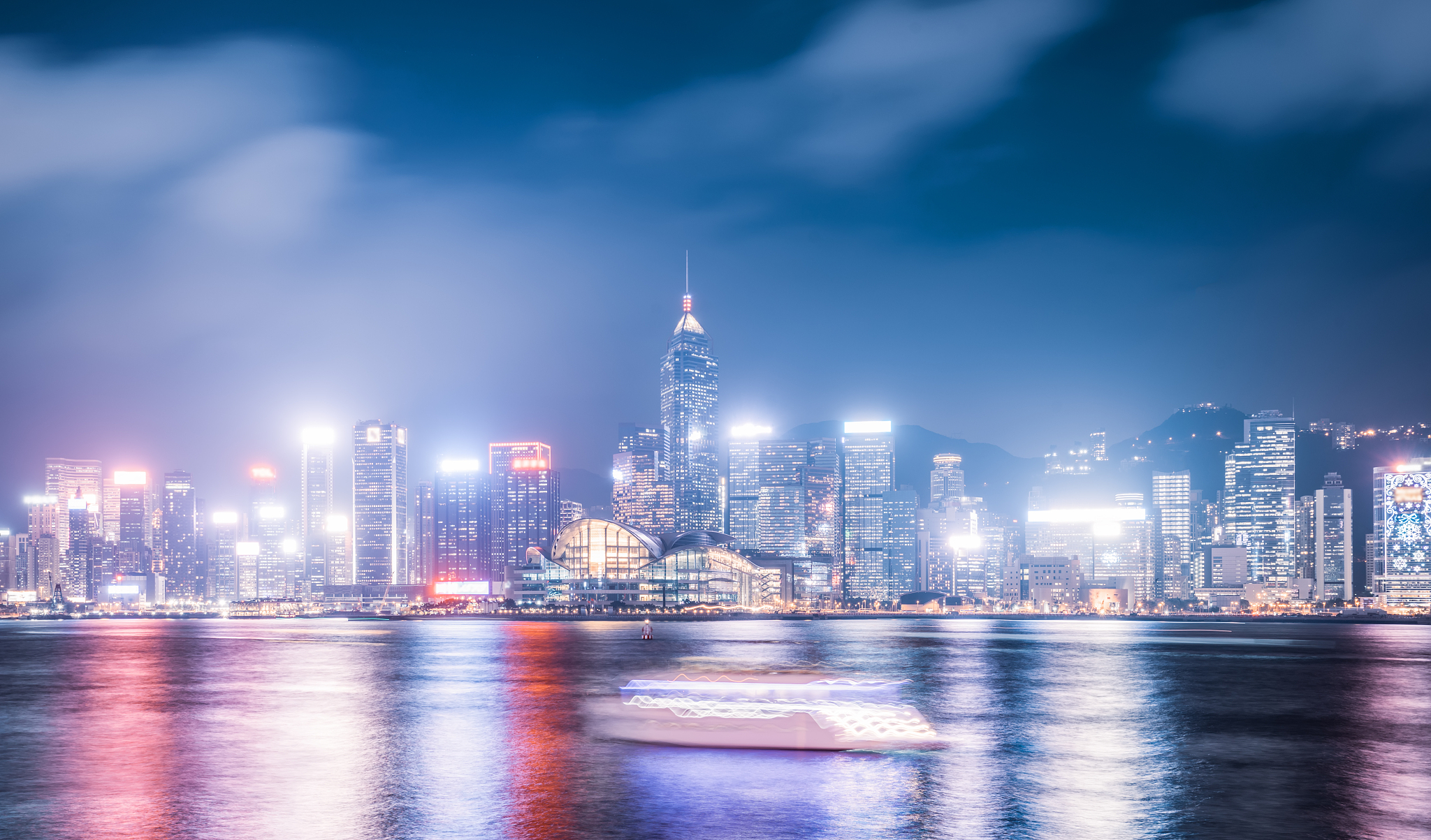 coloured images in modern office buildings in downtown hong kong