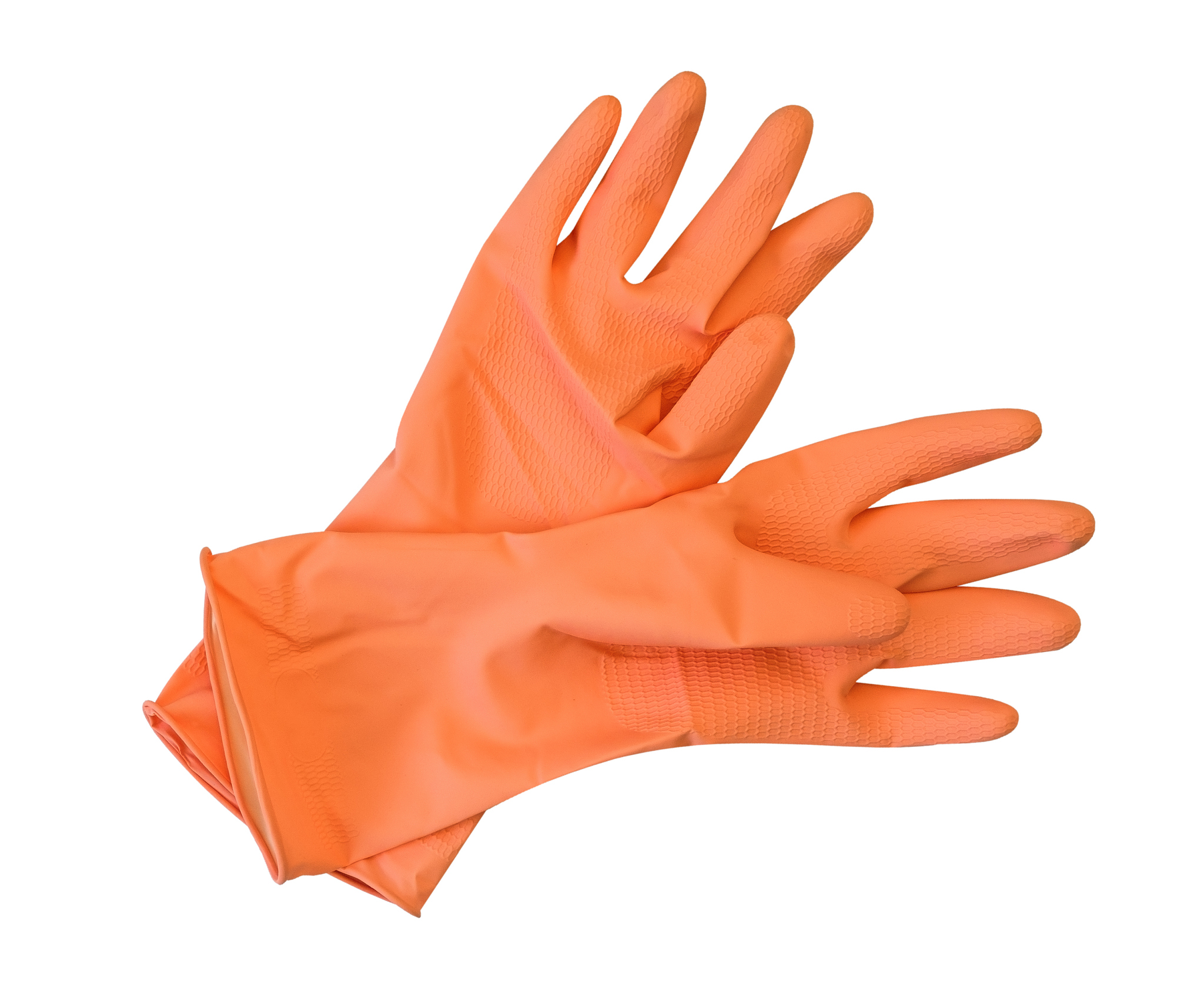 orange rubber gloves isolated on white background, clipping path