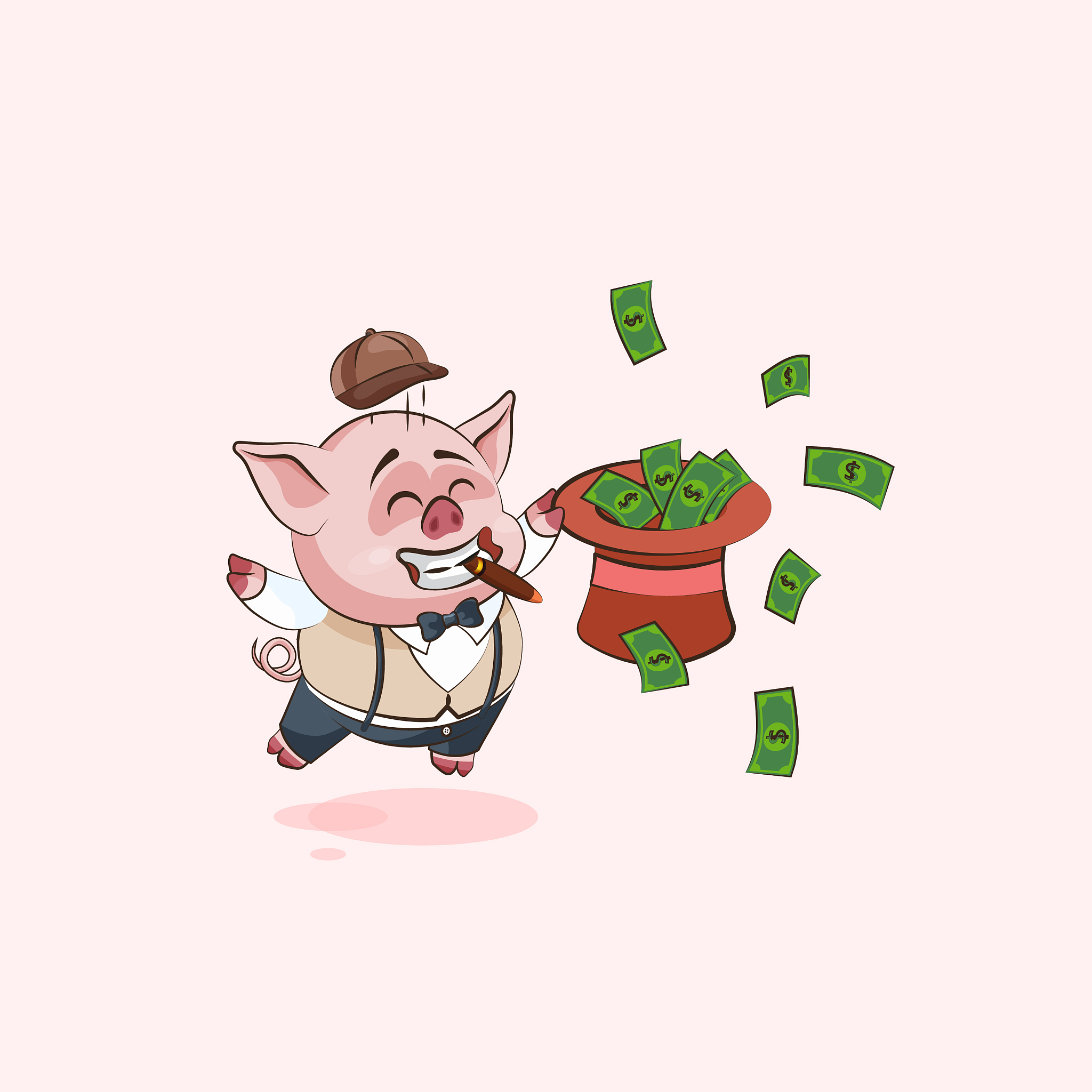 pig sticker emoticon with hat of money