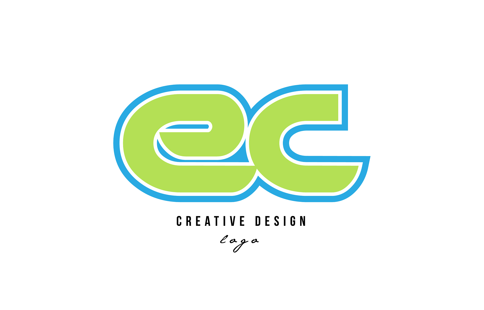 blue green alphabet letter ec e c logo icon design