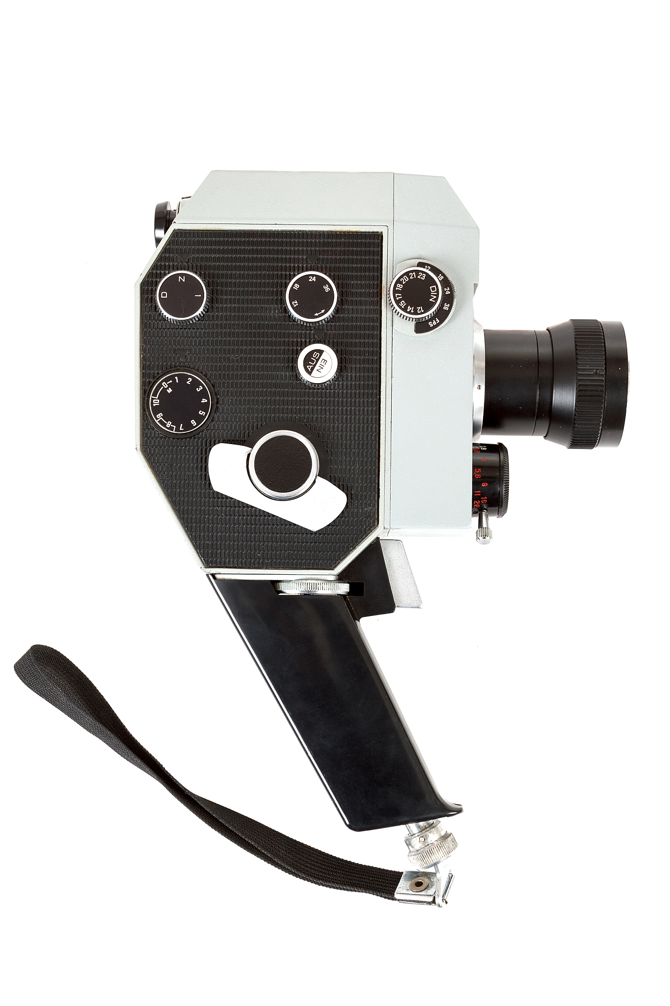 old 8mm movie camera on white