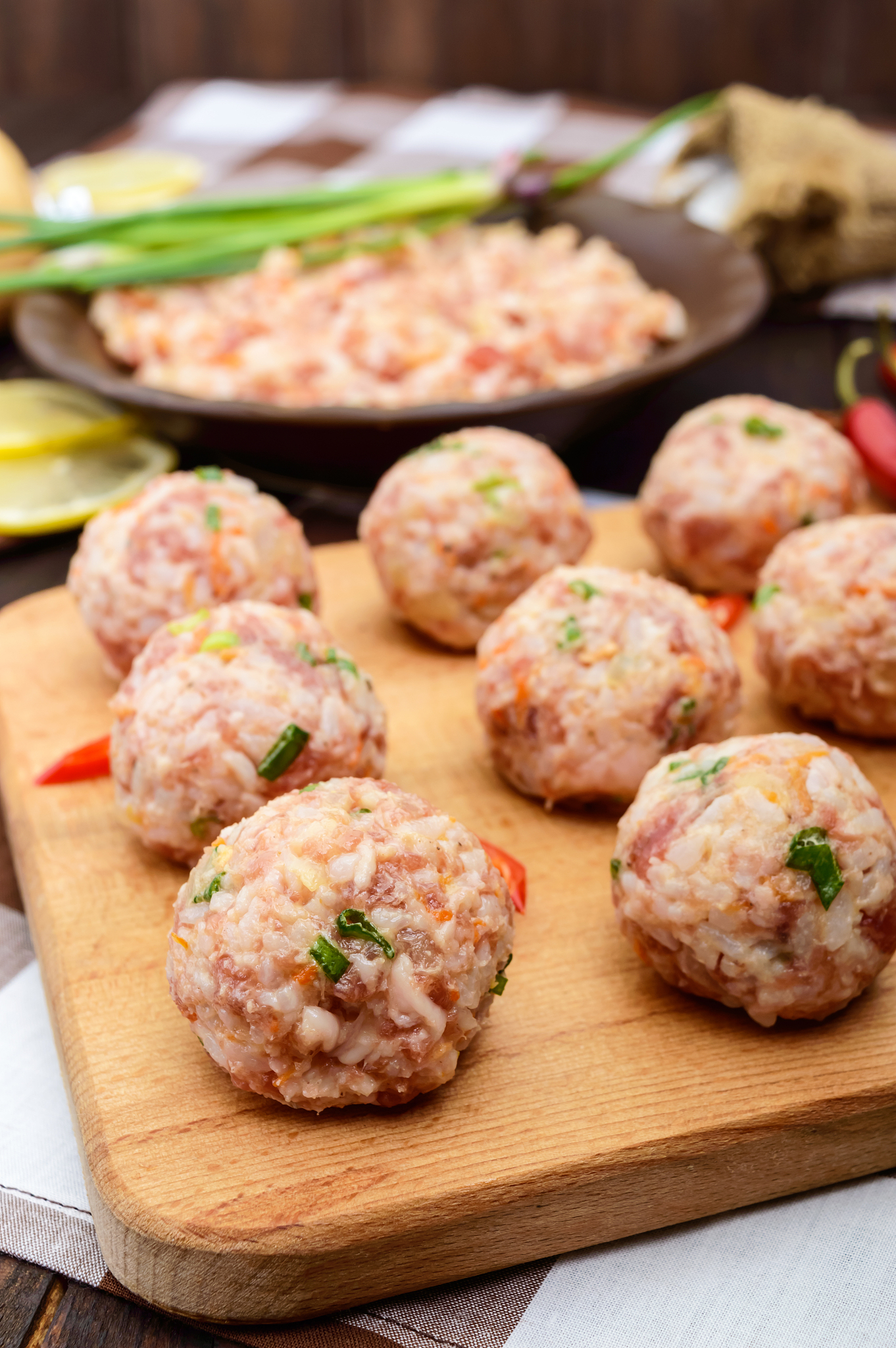 raw meat balls, ready for cooking
