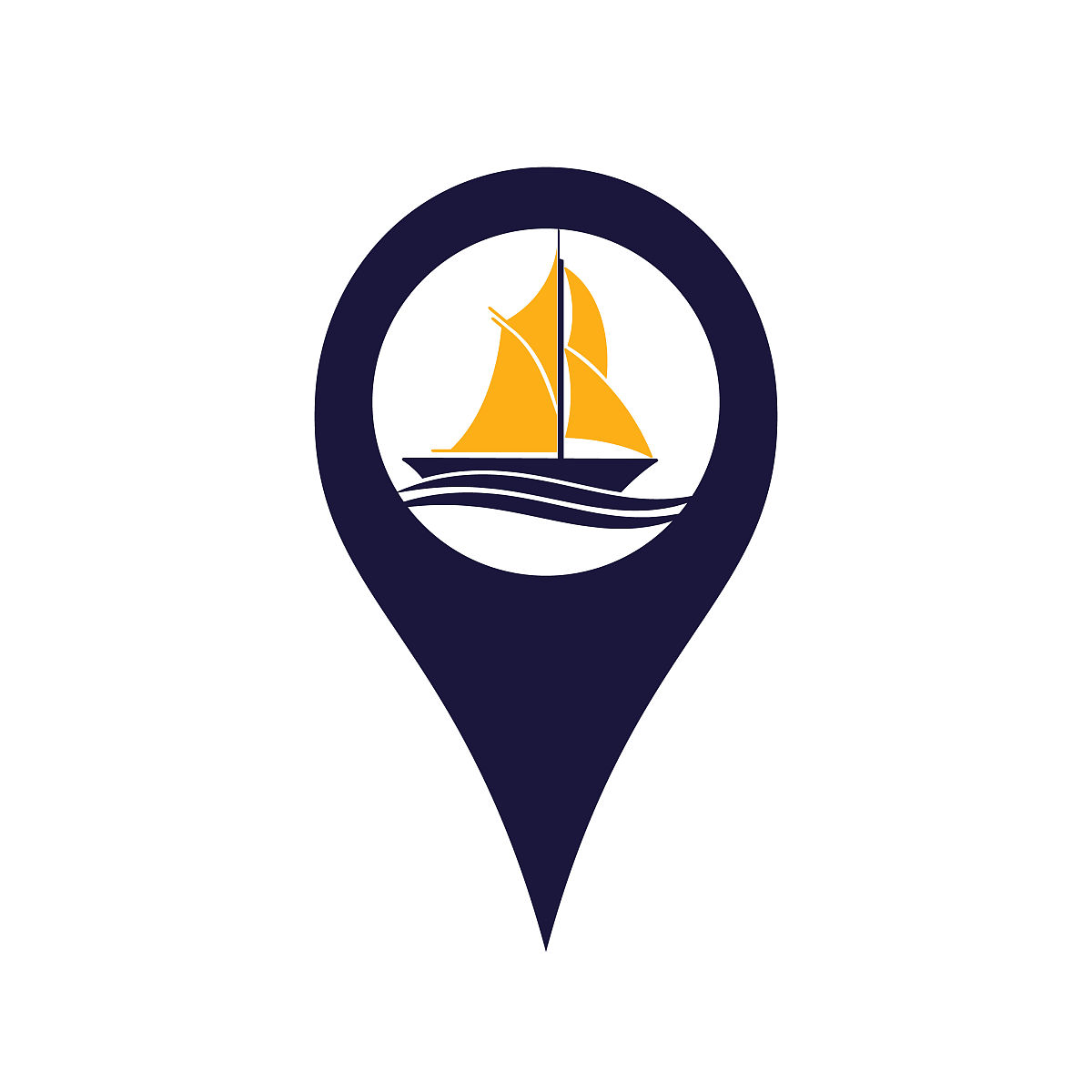 矢量船和地图指针标志的组合.船和gps定位符号或图标.