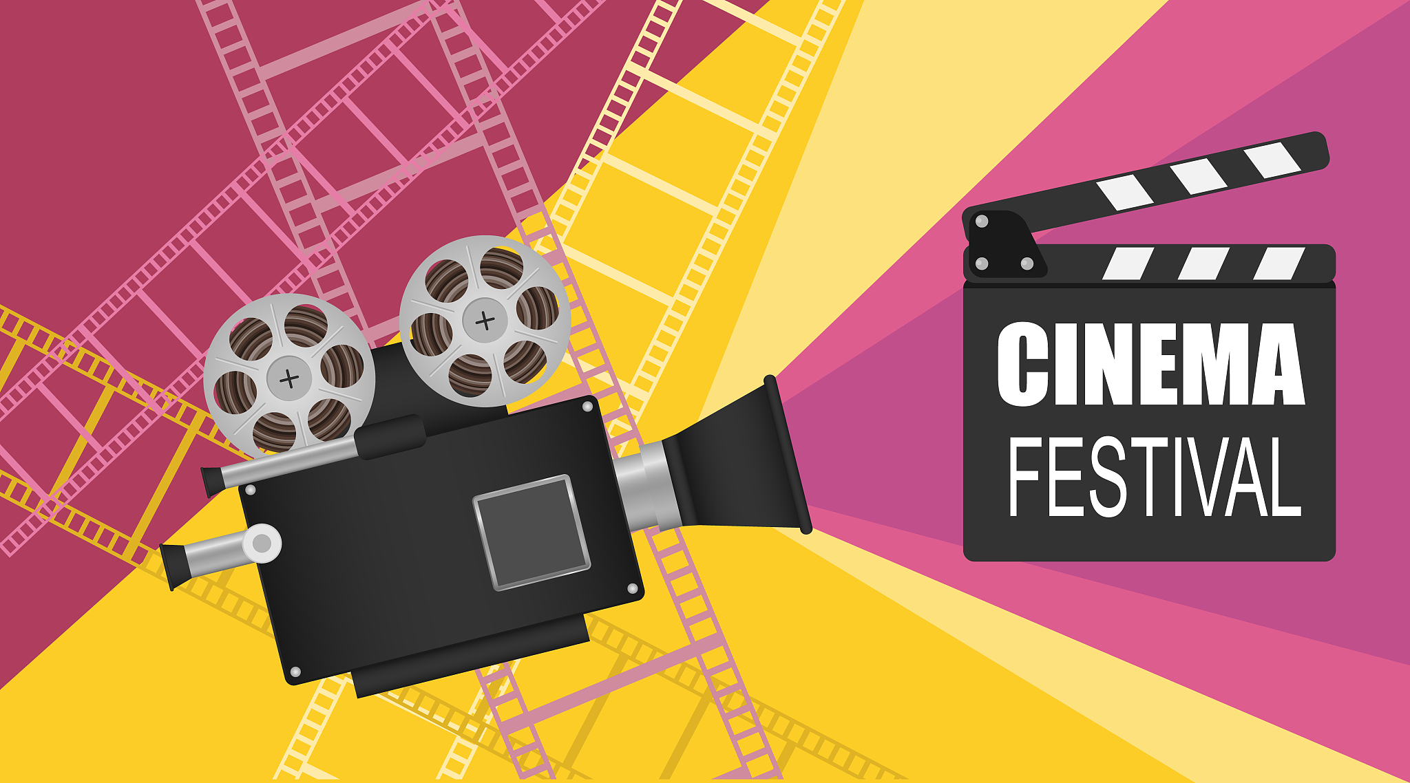 film festival, film festival icon. retro movie camera on a color