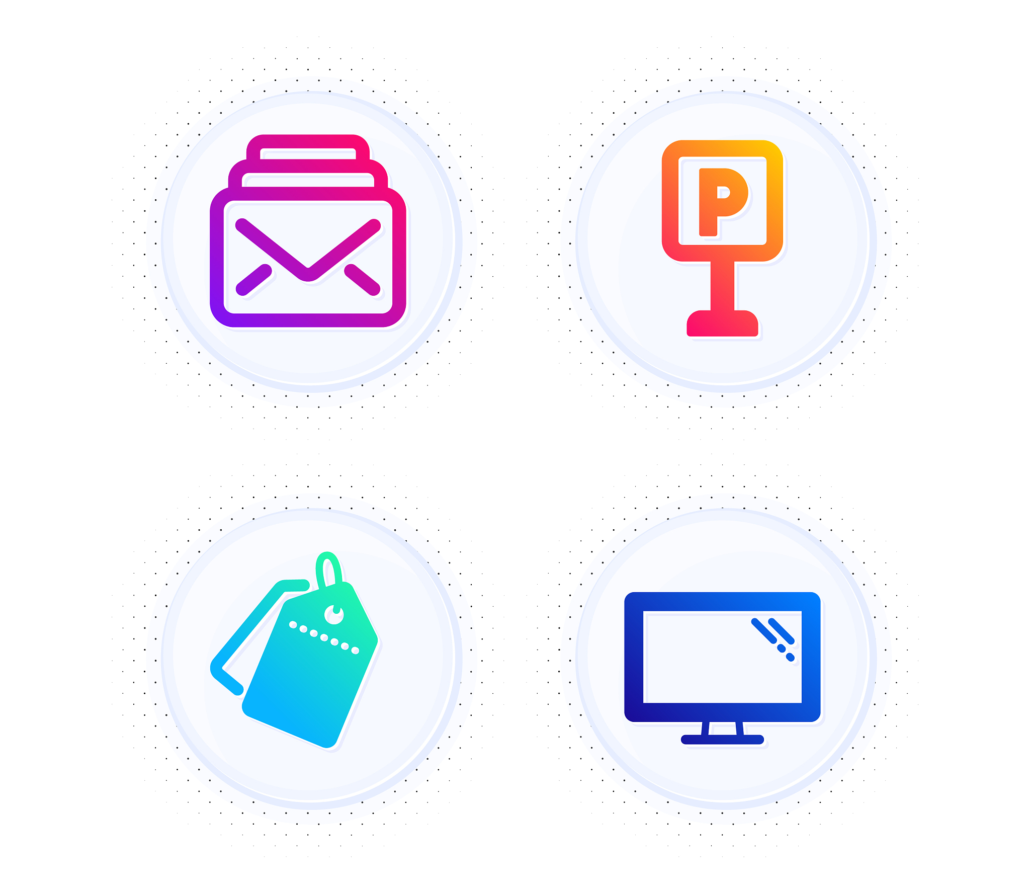 sale tags parking and mail icons set monitor
