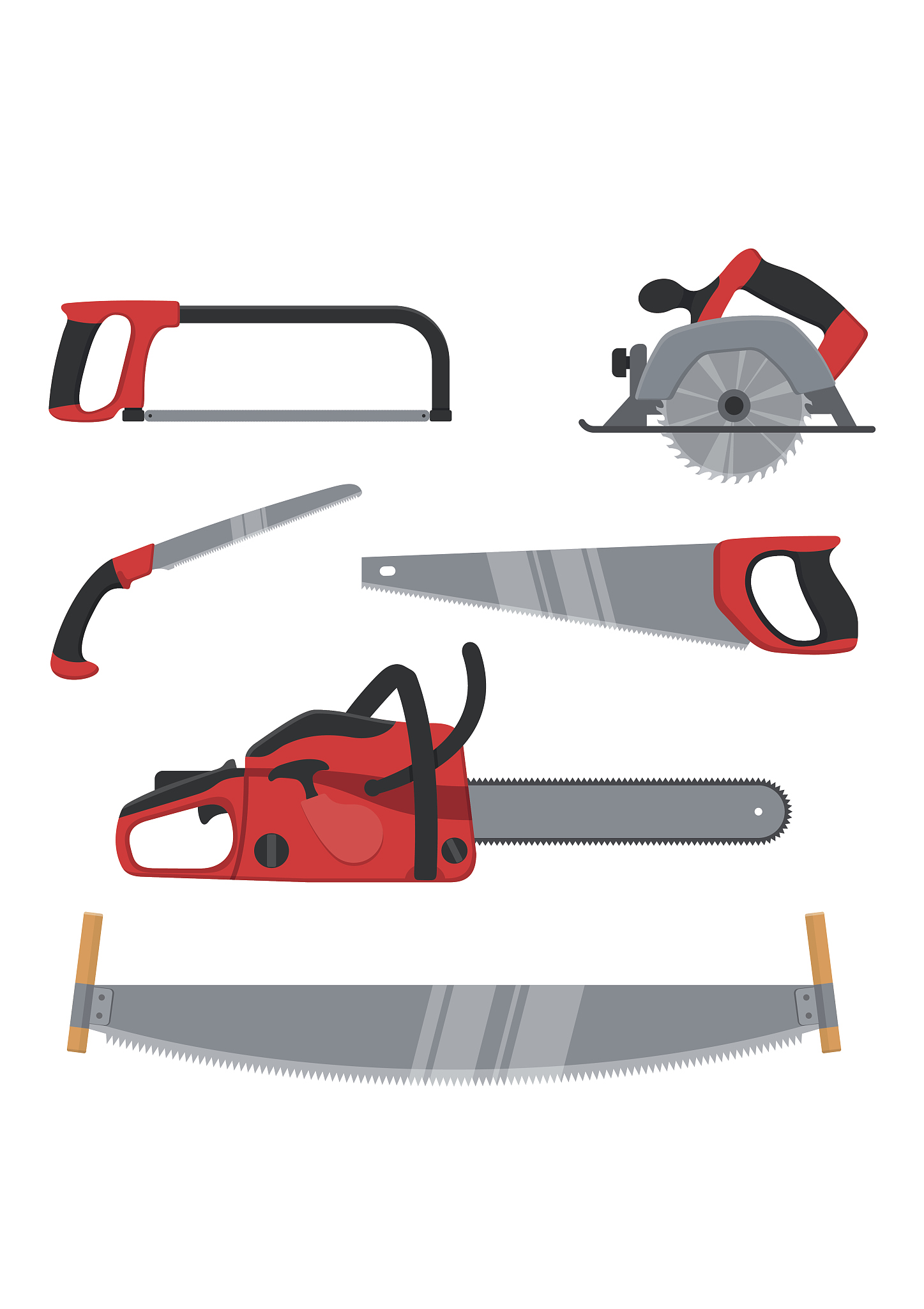 lumberjack and woodworking tools icons isolated on white backgro