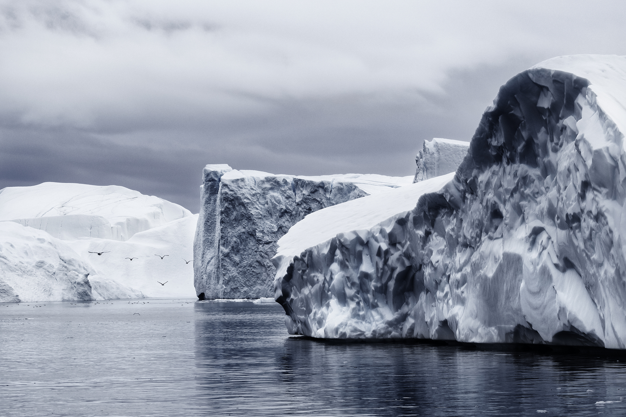 huge icebergs in the icefjord of ilulissat