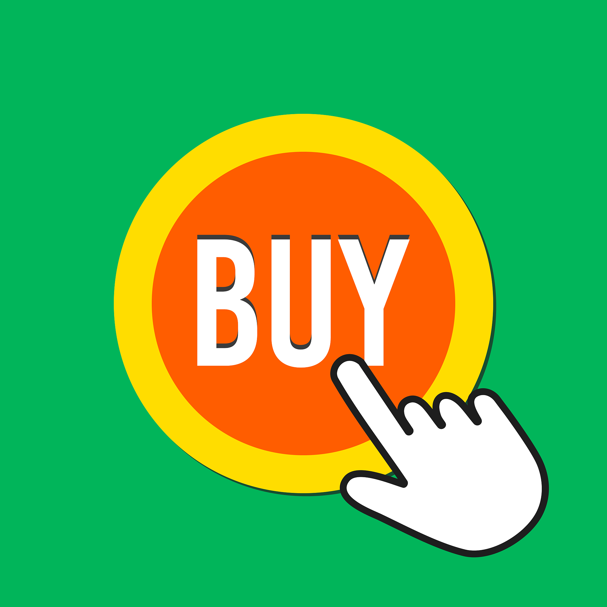 buy icon. shopping concept. hand mouse cursor clicks the button.
