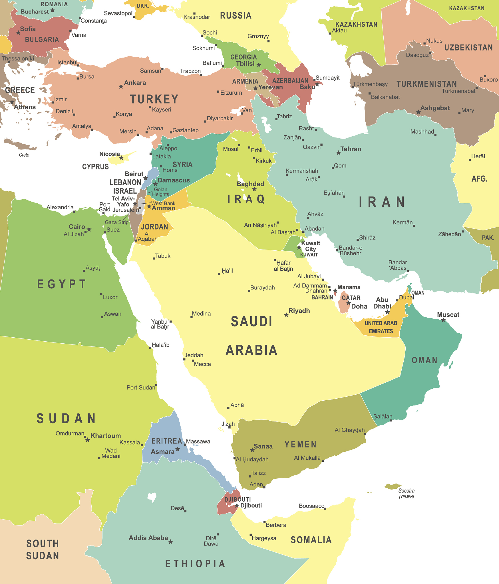middle east and asia - map - illustration