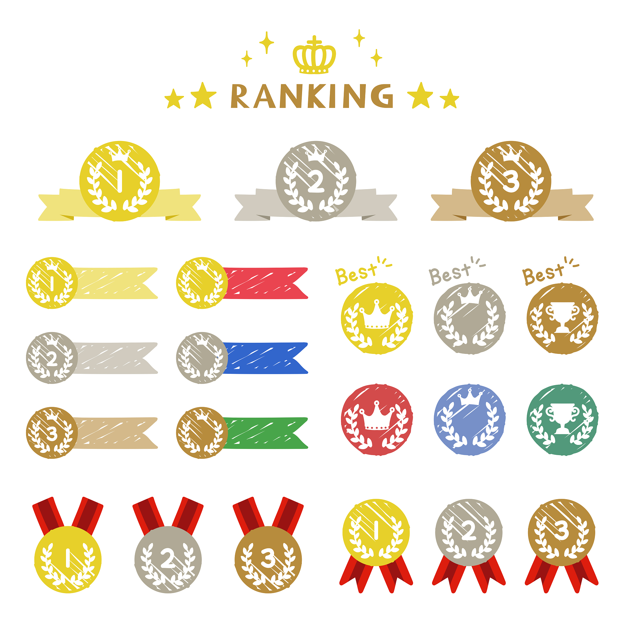 set of ranking medal icons