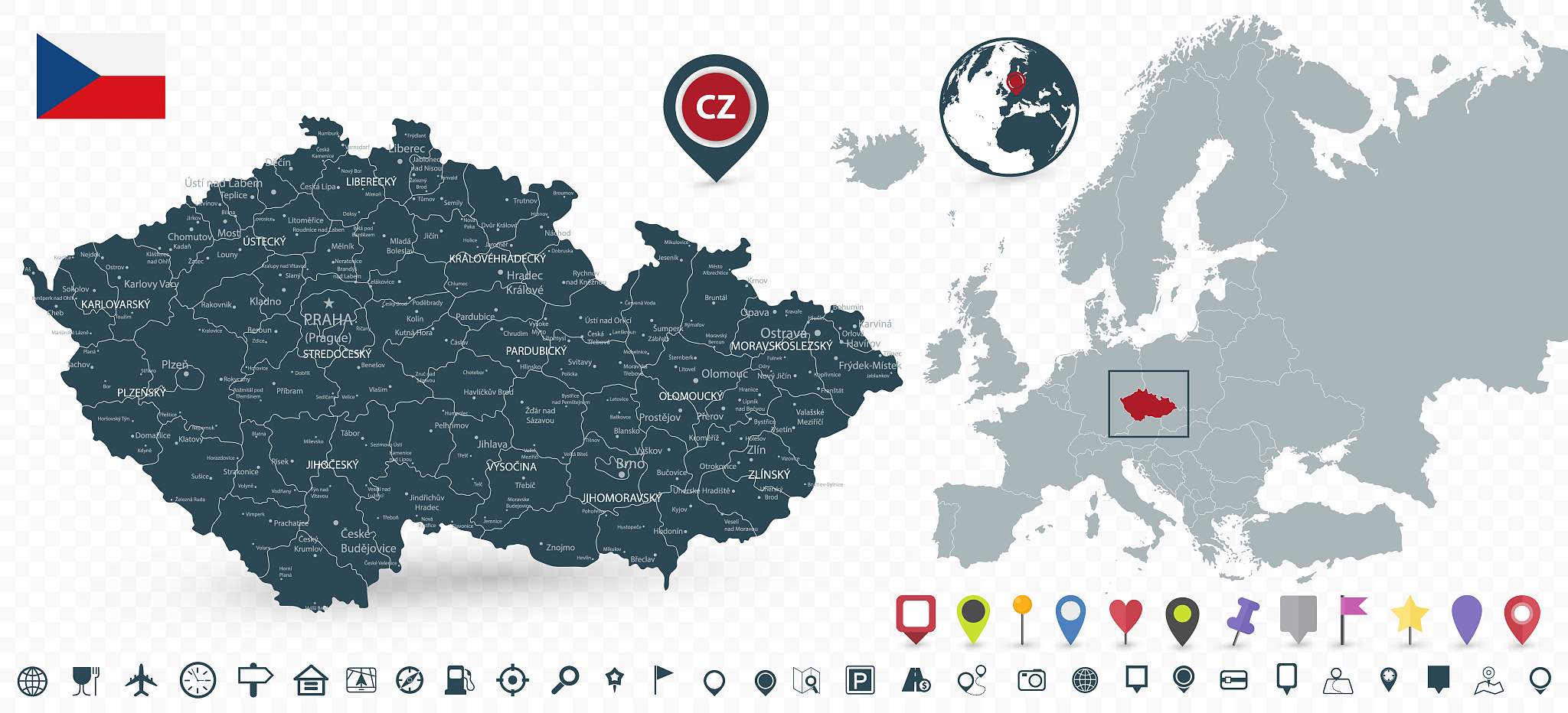 czech republic map and czech republic location on europe map iso