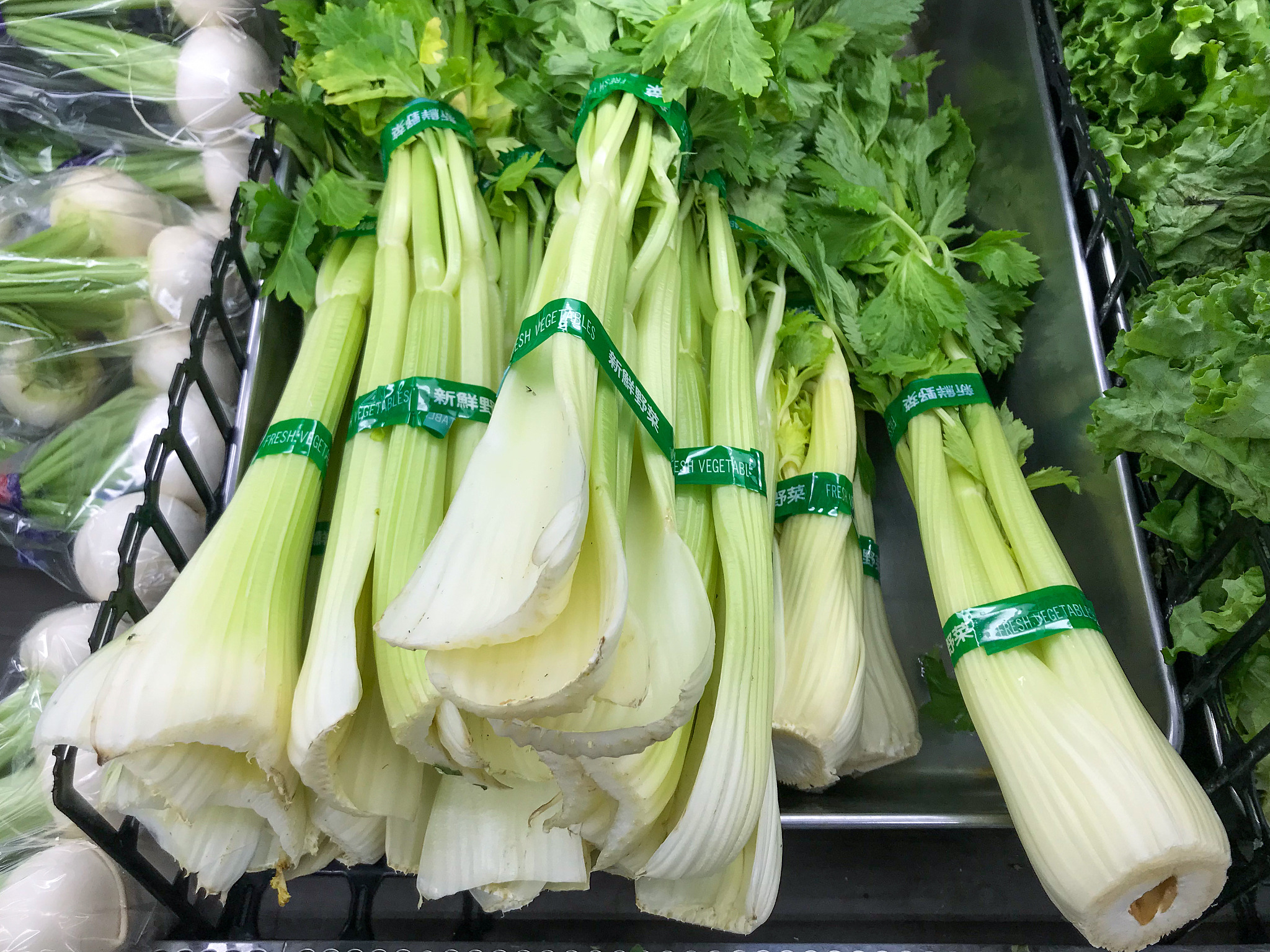 fresh celeries at market in ginza