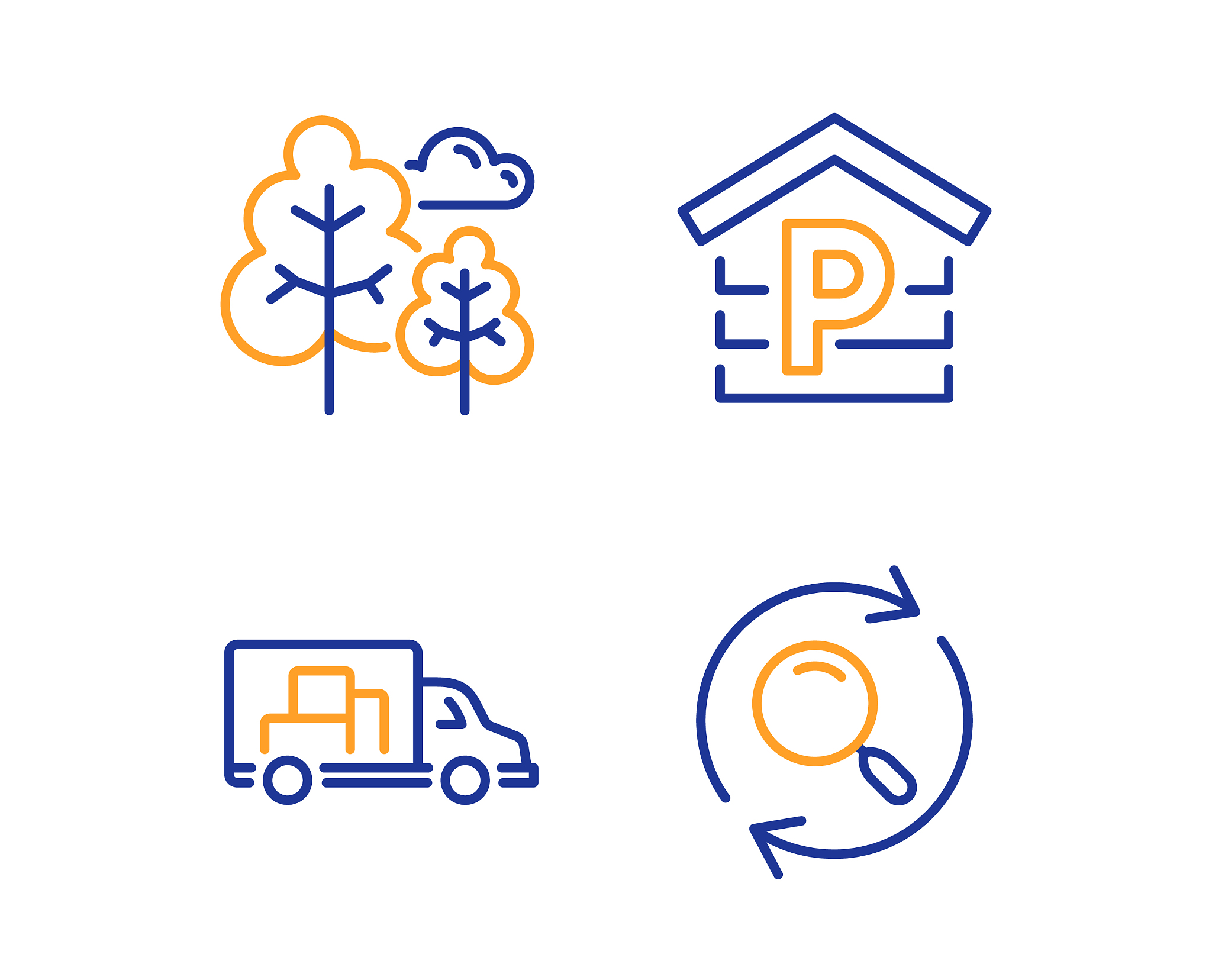 truck transport tree and parking icons set