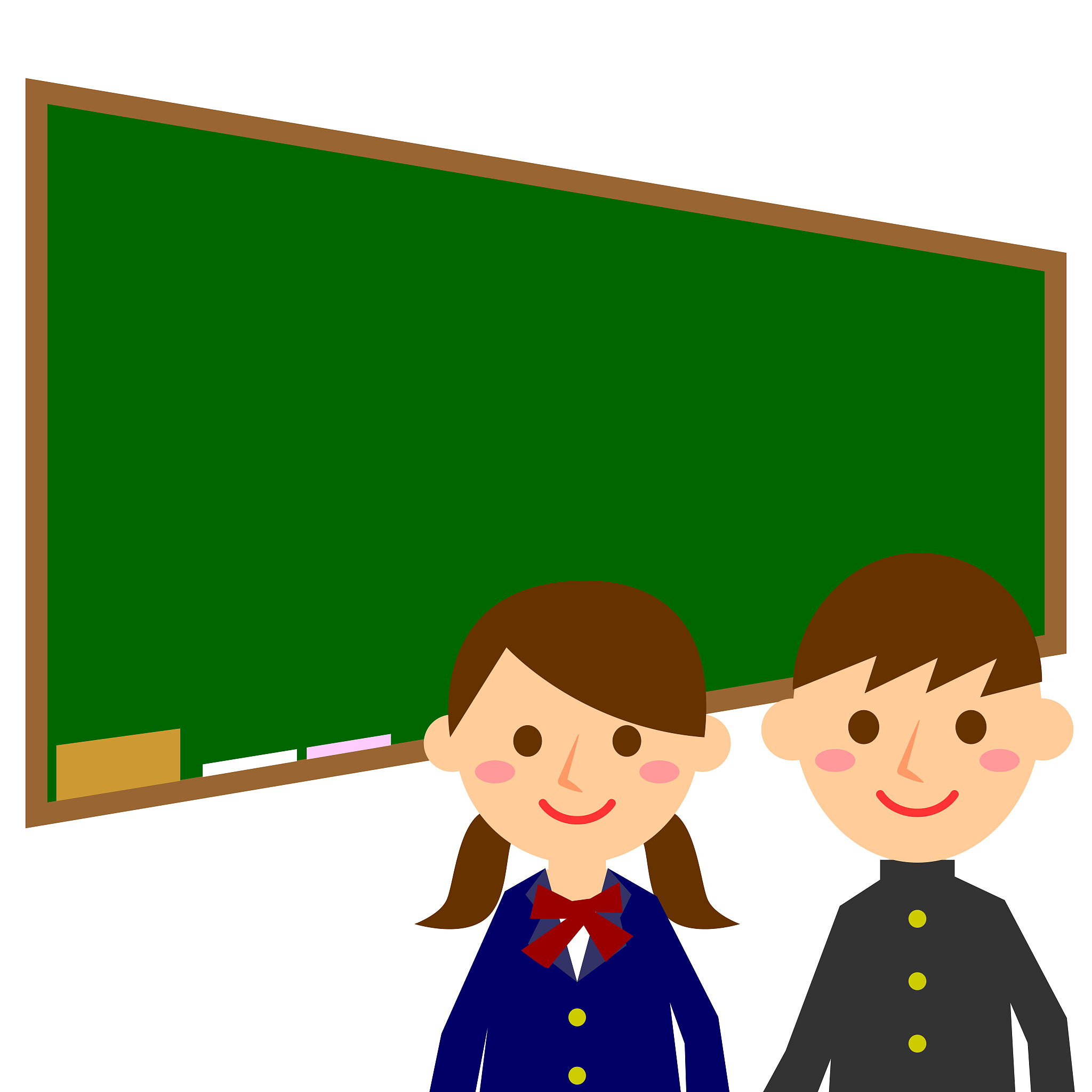 students and blackboard. male and female students in uniforms. v