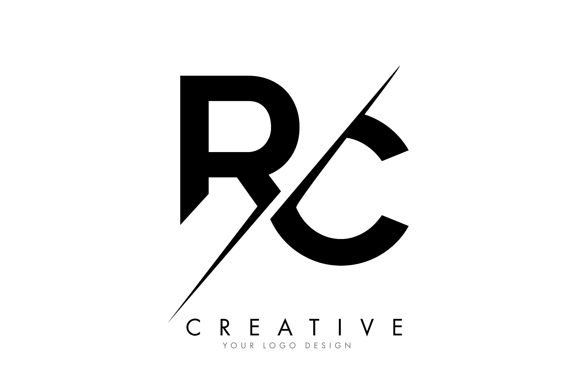 rc r c letter logo design with a creative cut