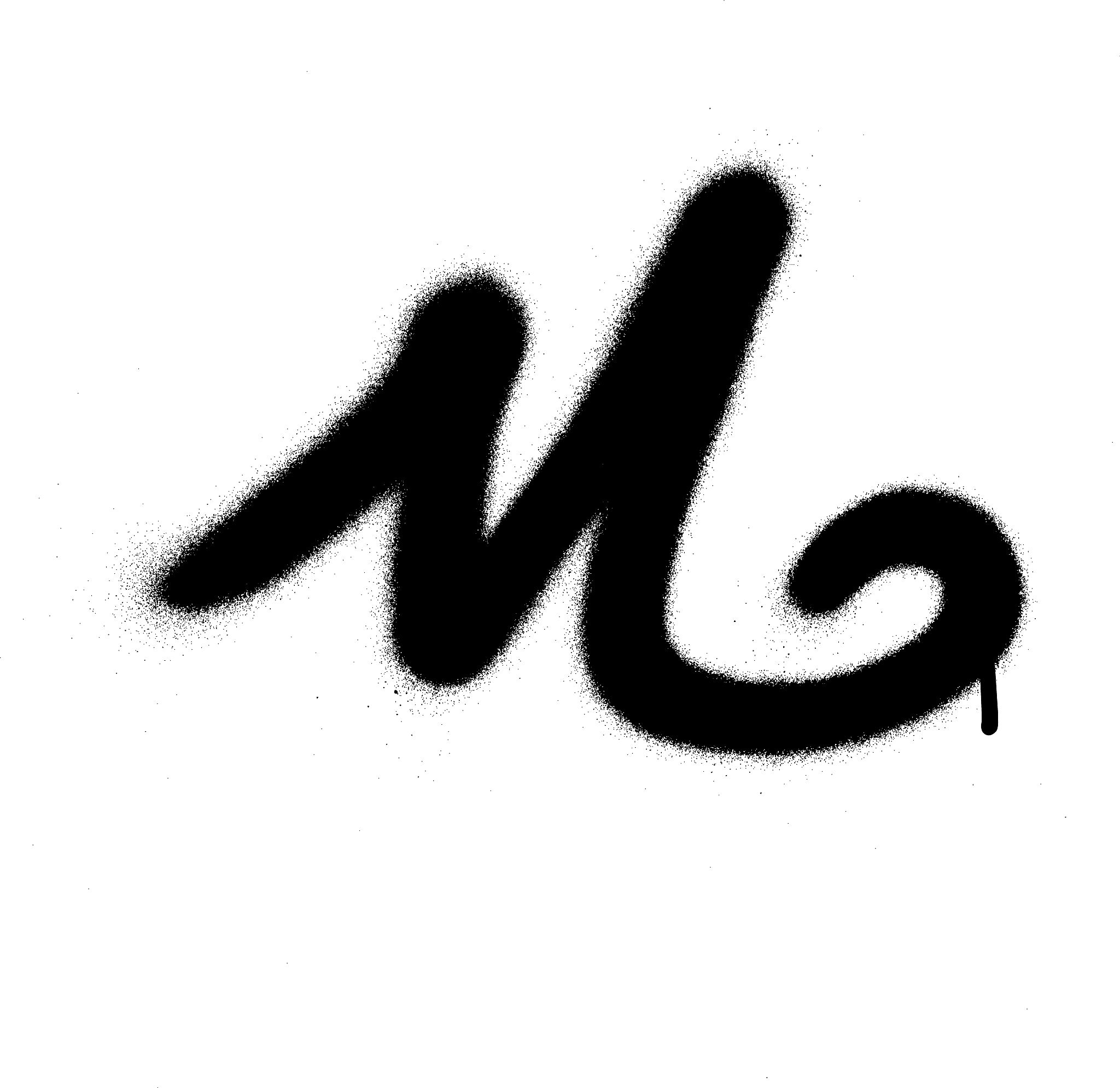 sprayed m font graffiti with leak in black