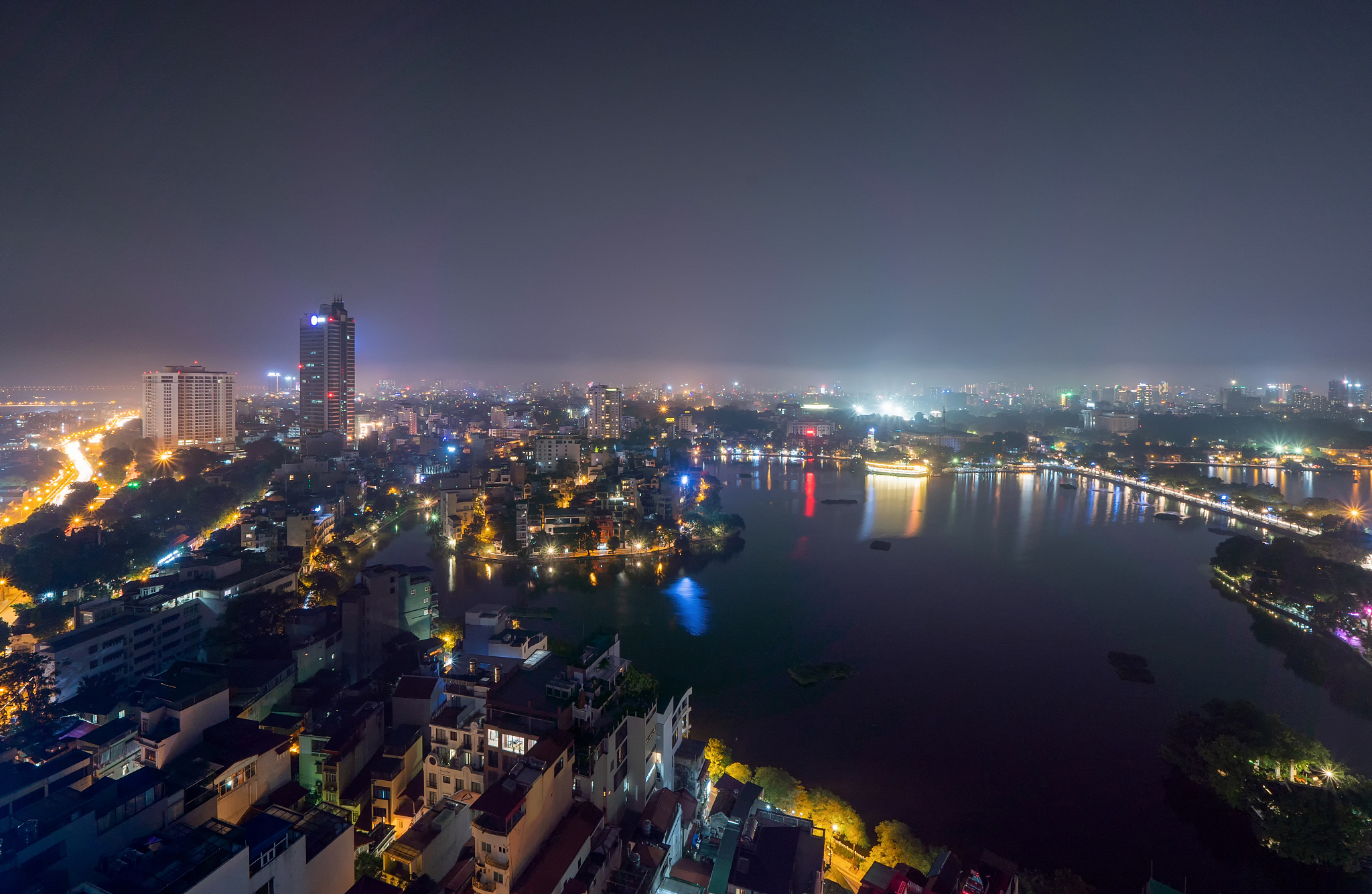 aerial top view of hanoi downtown, vietnam. financial district a