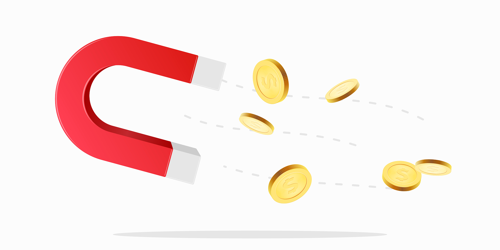 magnet with money coins isolated on white background. concept of