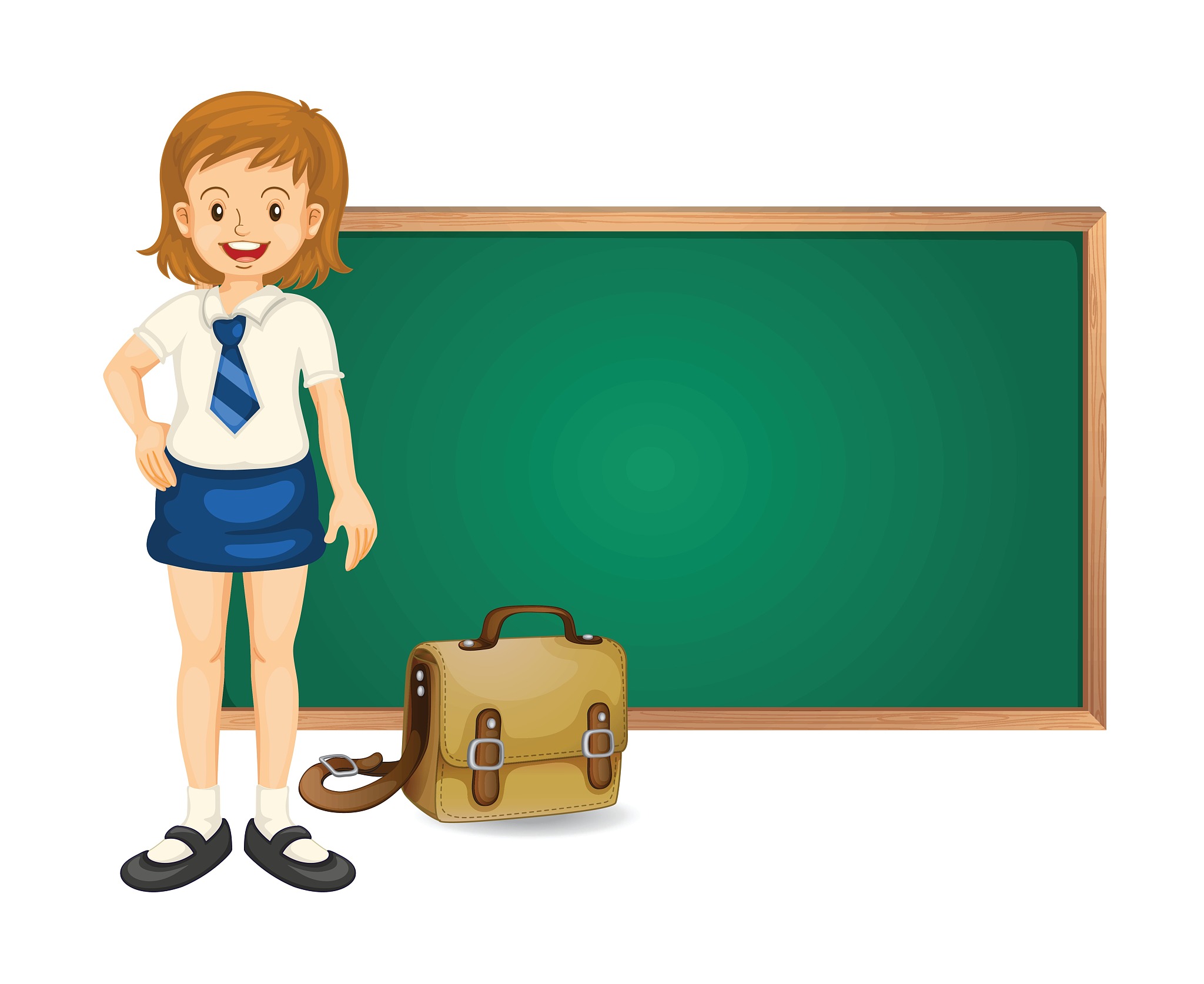 a girl and green board
