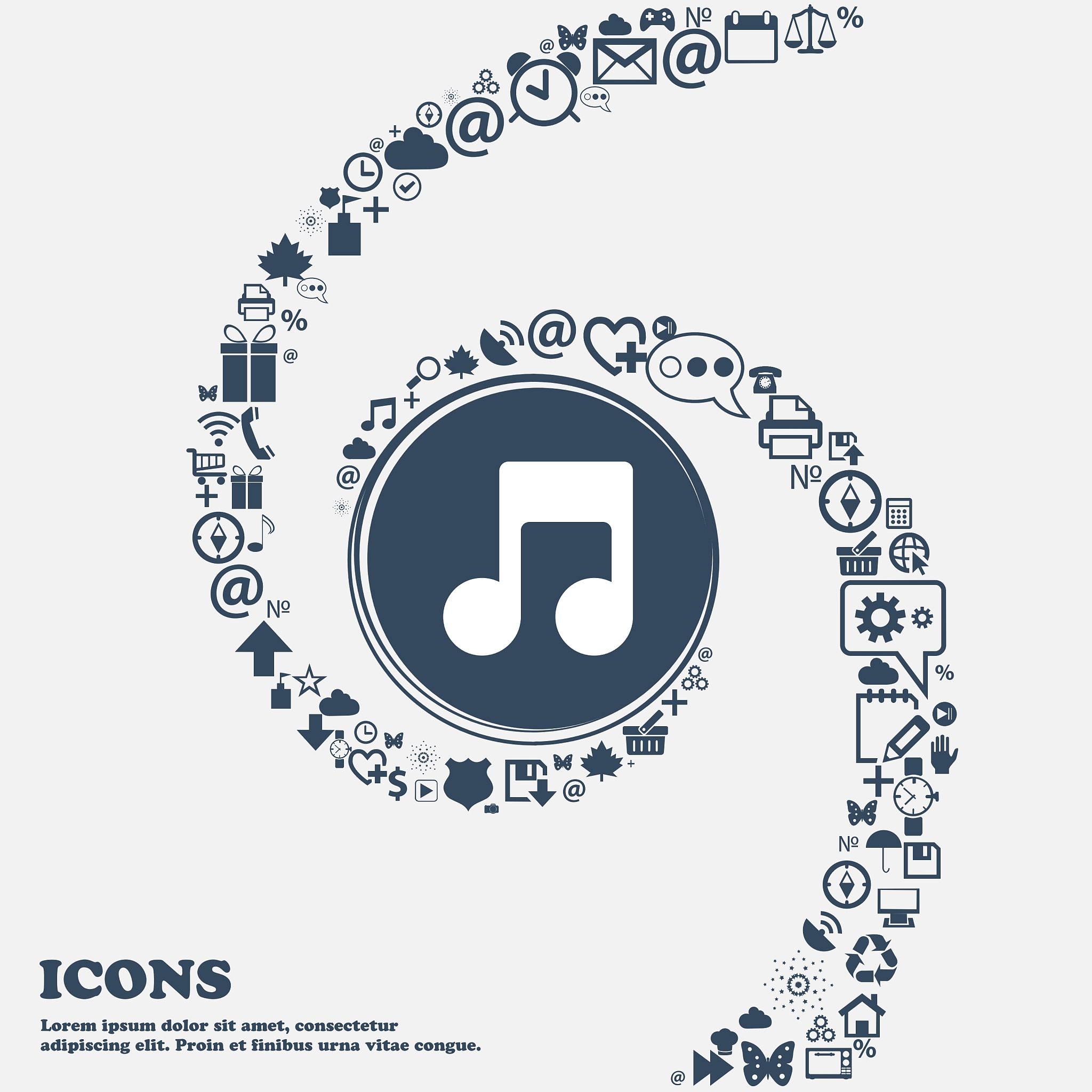 music note icon sign in the center around the many
