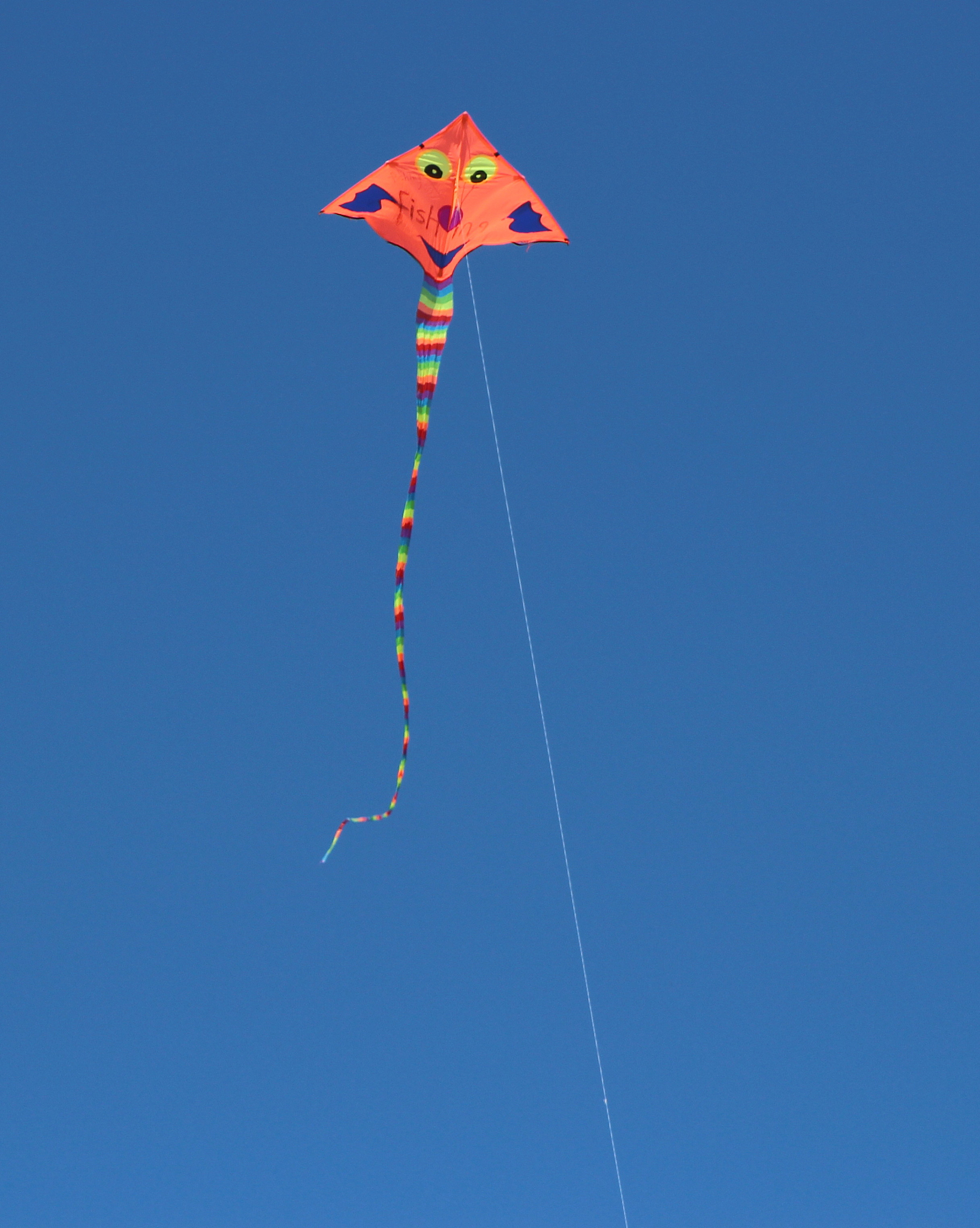 low angle view of kite flying in clear blue sky